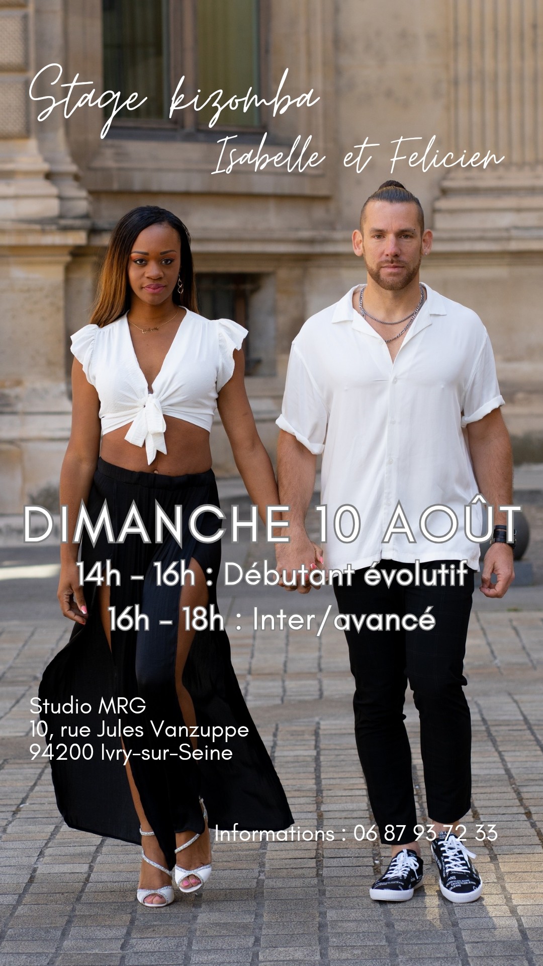 Stage Kizomba avec Isabelle et Félicien - Dimanche 10 août - Studio MRG