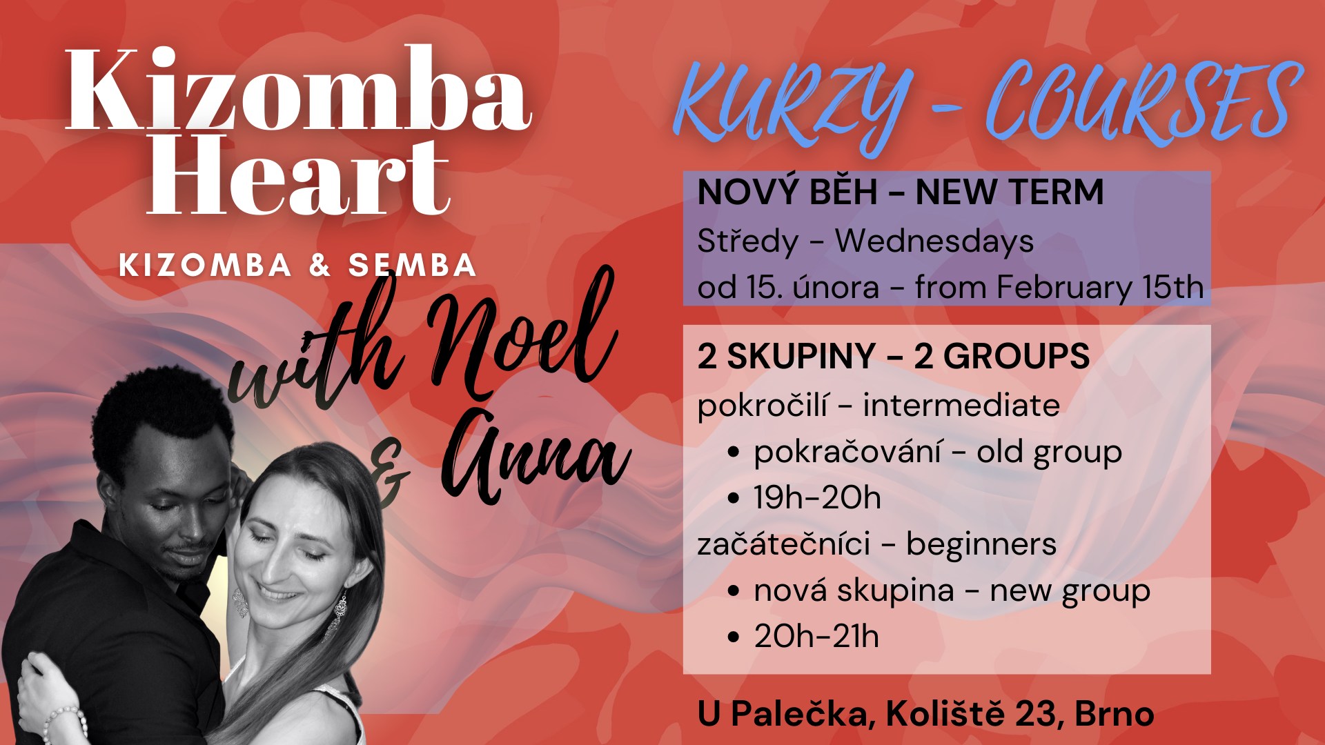 Kizomba Heart NOVÝ BĚH kurzu kizomby, 2 SKUPINY