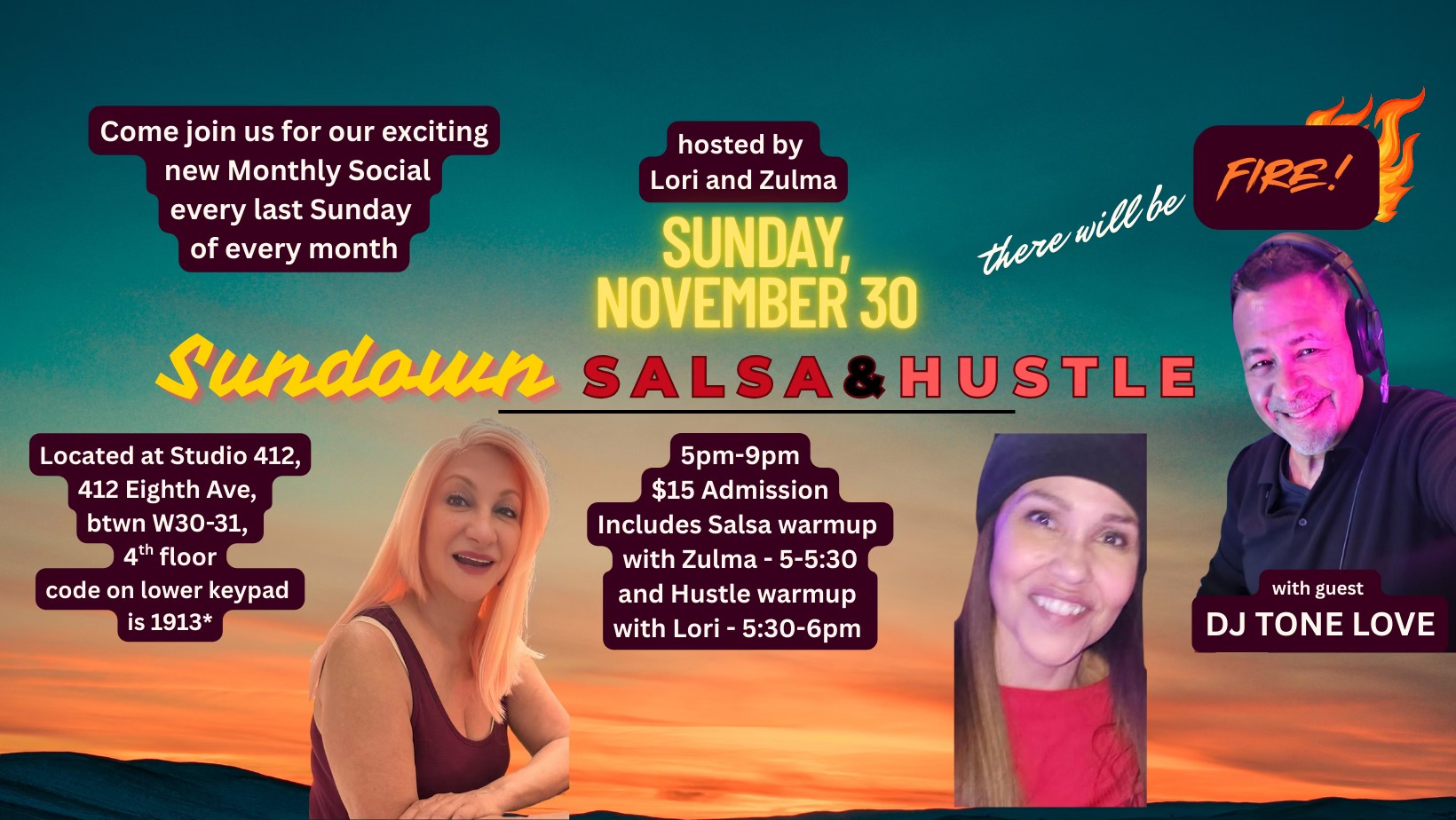 Sundown Salsa and Hustle @ 412 with DJ Tone Love