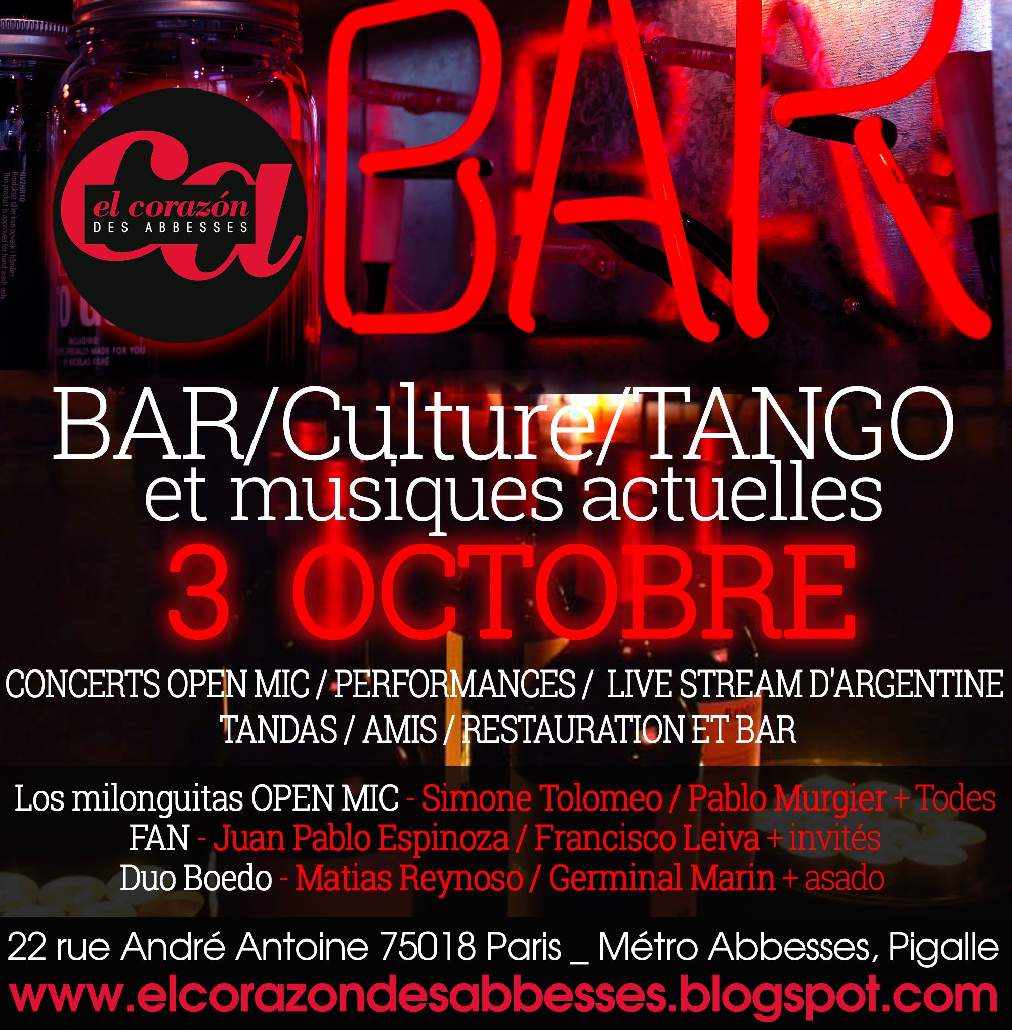 El Corazon des Abbesses Bar Culture Tango et musiques actuelles