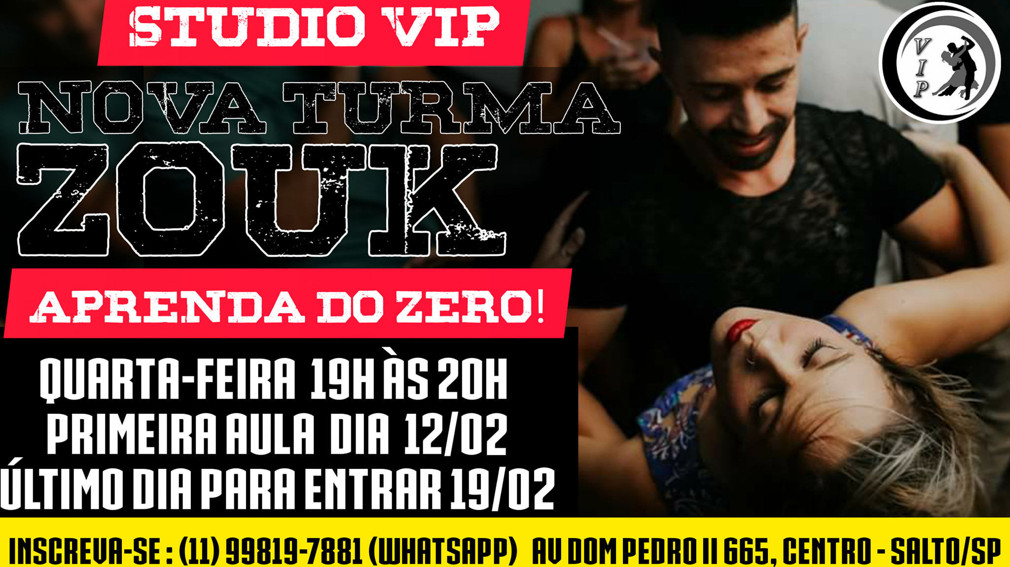 NOVA TURMA DE ZOUK - QUARTA-FEIRA ÀS 19H