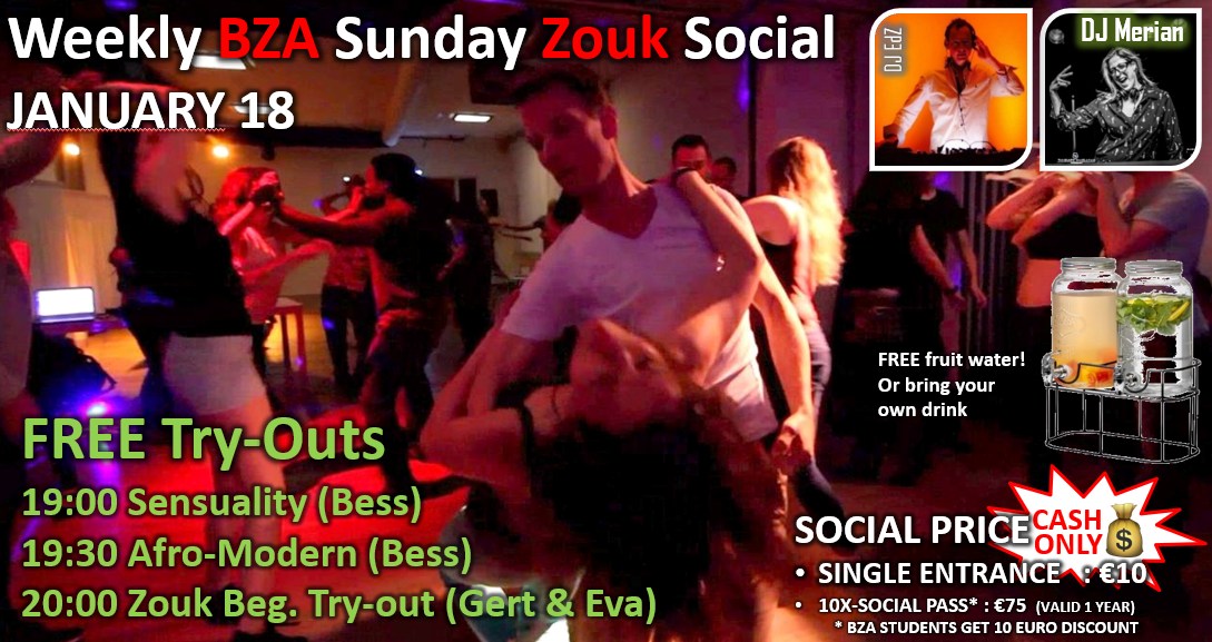 ⒷⓏⒶ Sunday Zouk Social- FREE try-outs: Zouk AFRO Sensuality