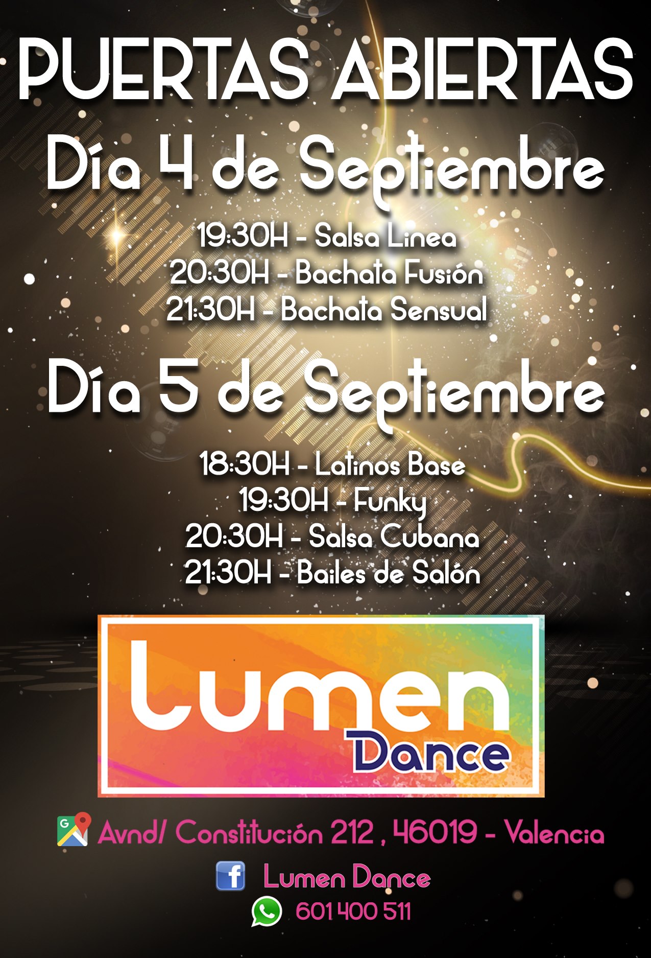 Puertas abiertas Lumen Dance 4 y 5 de Septiembre
