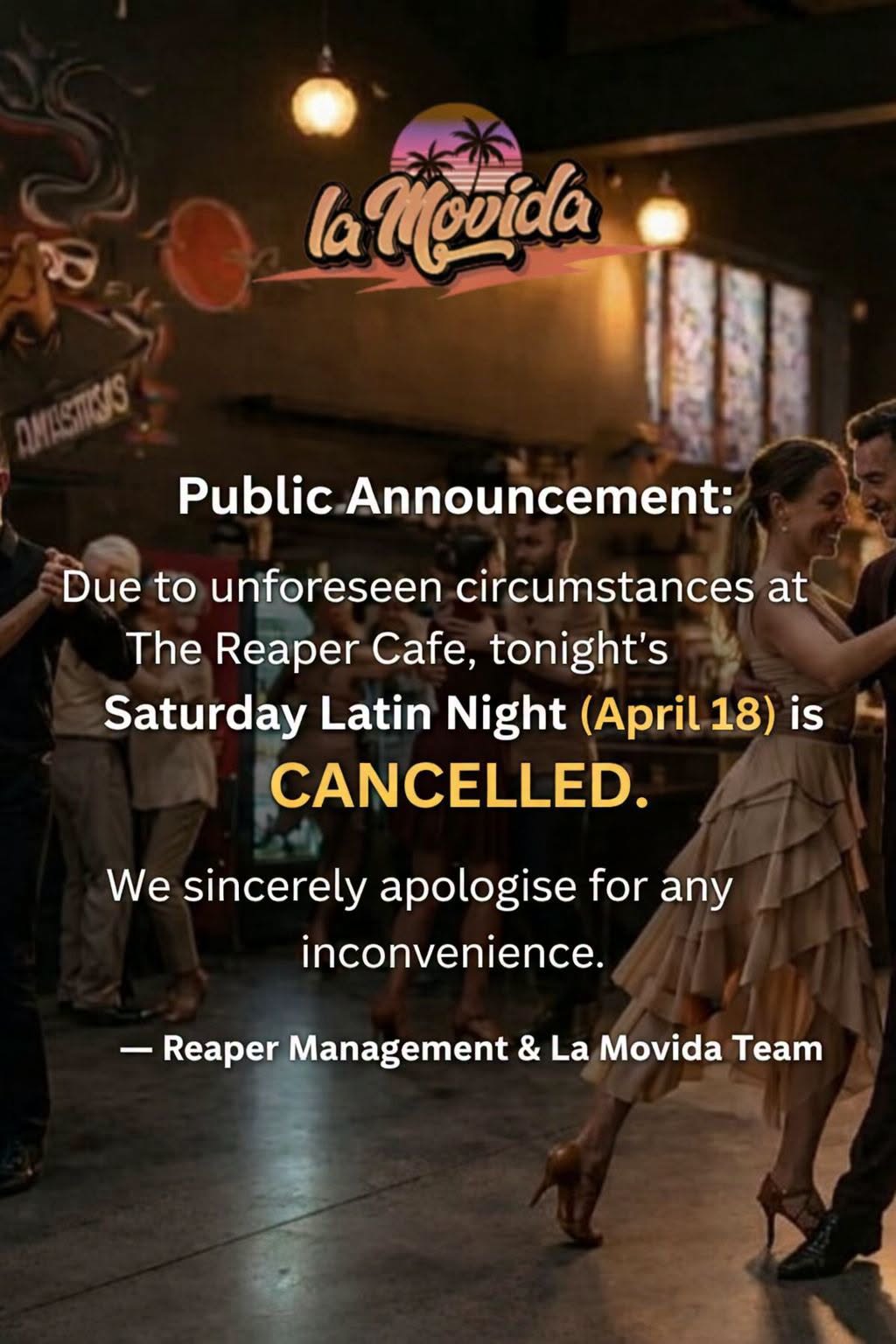 CANCELLED - SATURDAY LATIN NIGHT