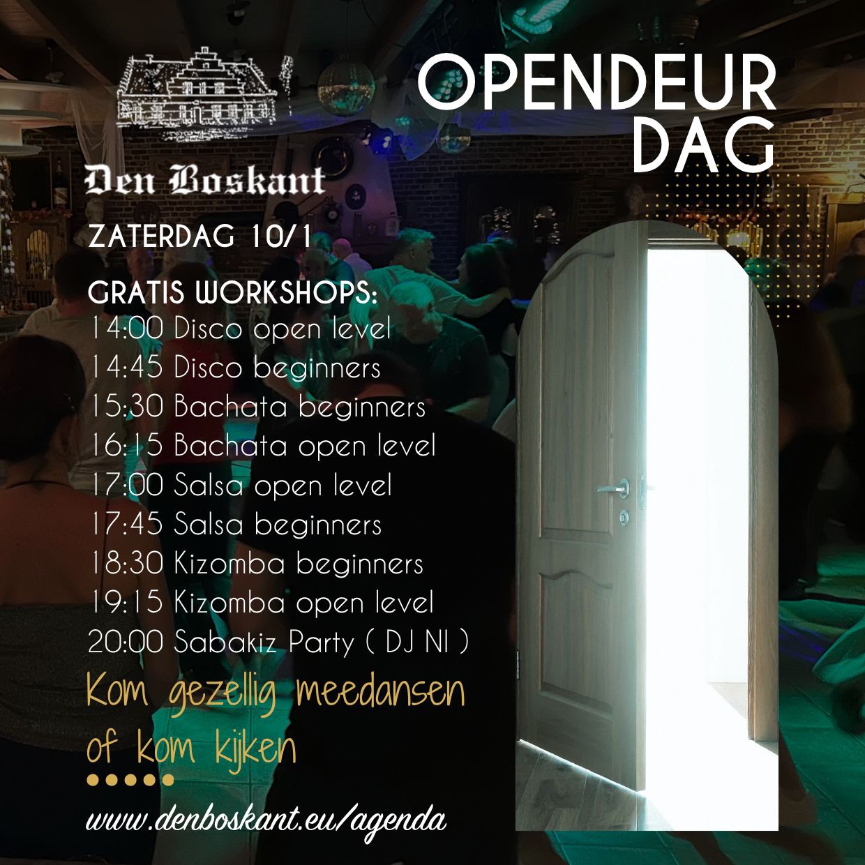 Opendeurdag en danslessen januari 2026 bij Den Boskant
