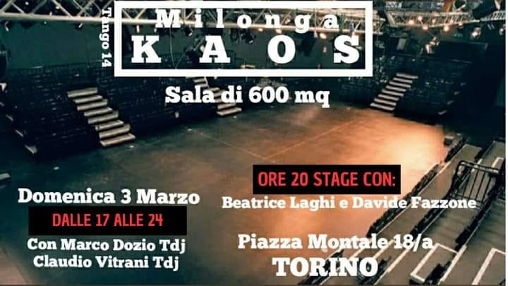 INAUGURA MILONGA KAOS !!! 600 Mq di sala!!! stage con Beatrice Laghi e Davide Fazzone!!