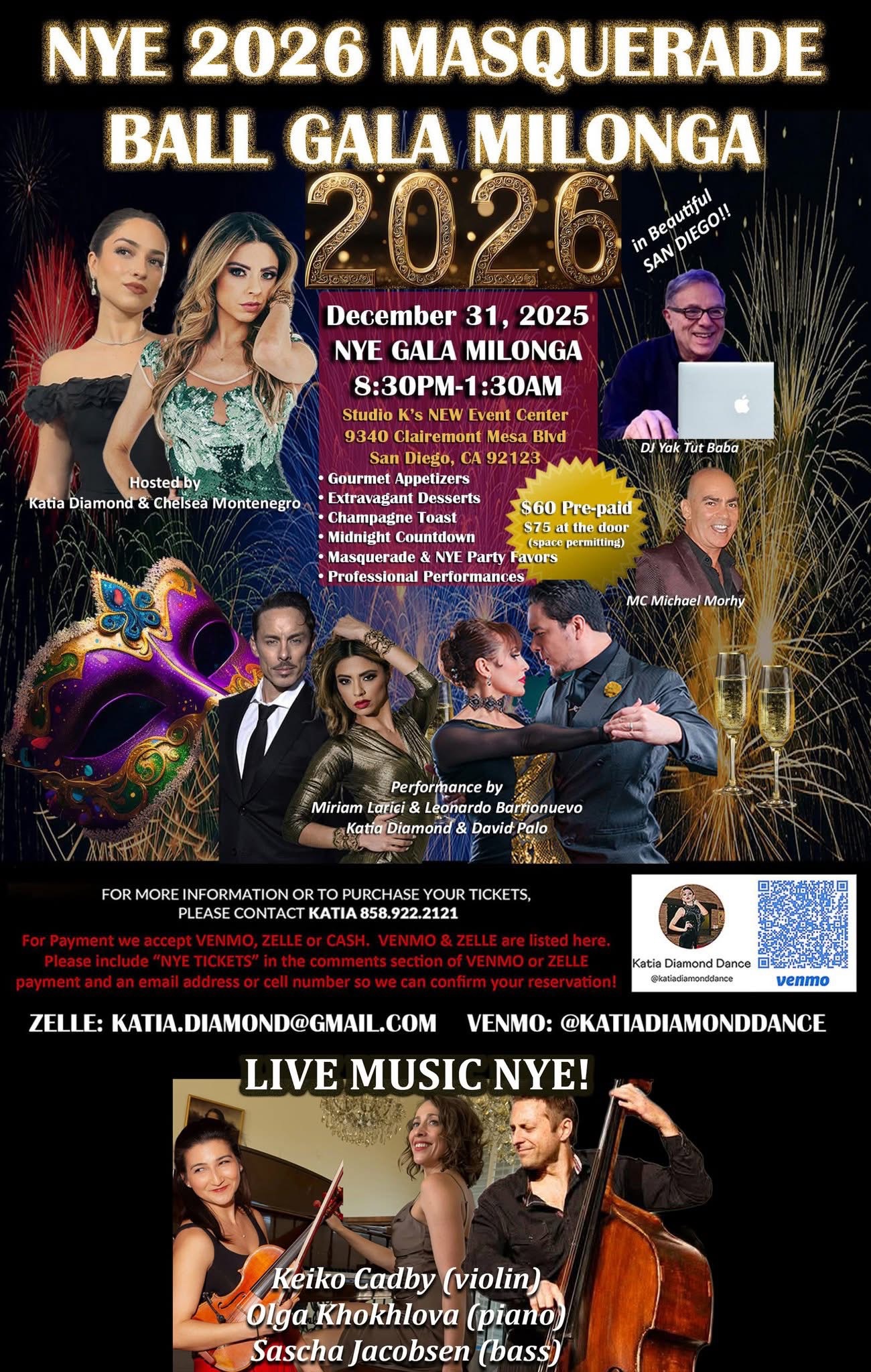 NYE 2026 MASQUERADE BALL GALA MILONGA LIVE MUSIC & SHOW NIGHT