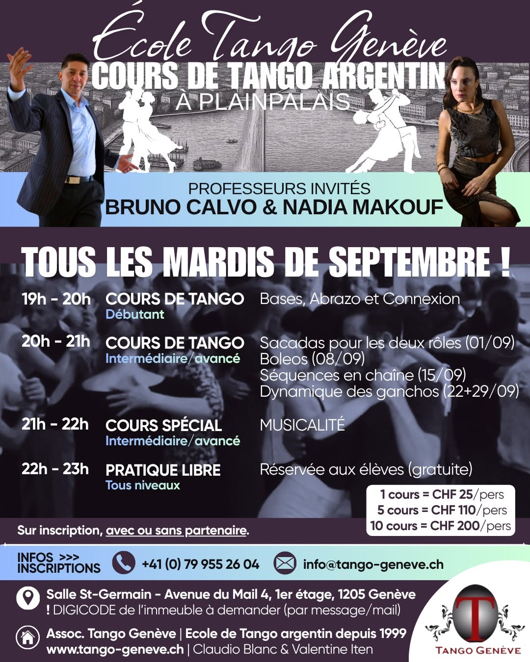 Cours de Tango MARDIS de septembre Bruno Calvo & Nadia Makouf