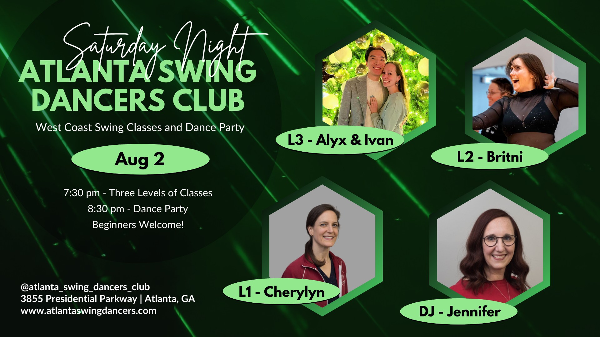 ASDC West Coast Swing Classes and Dance Party Saturday August 2