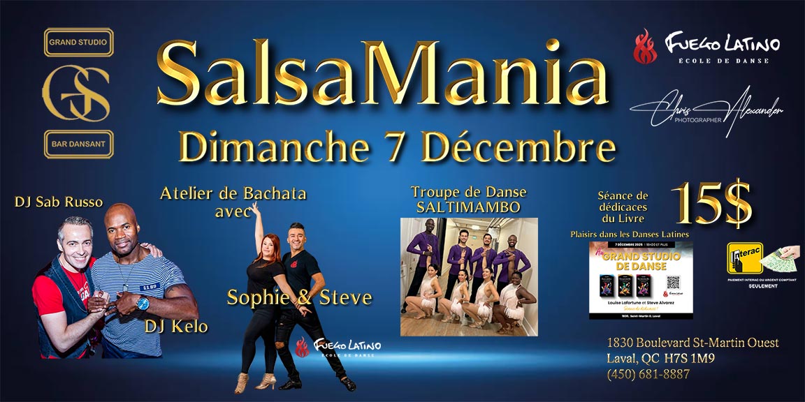 Danse Latine - Laval - SalsaMania - Dimanche 7 Décembre