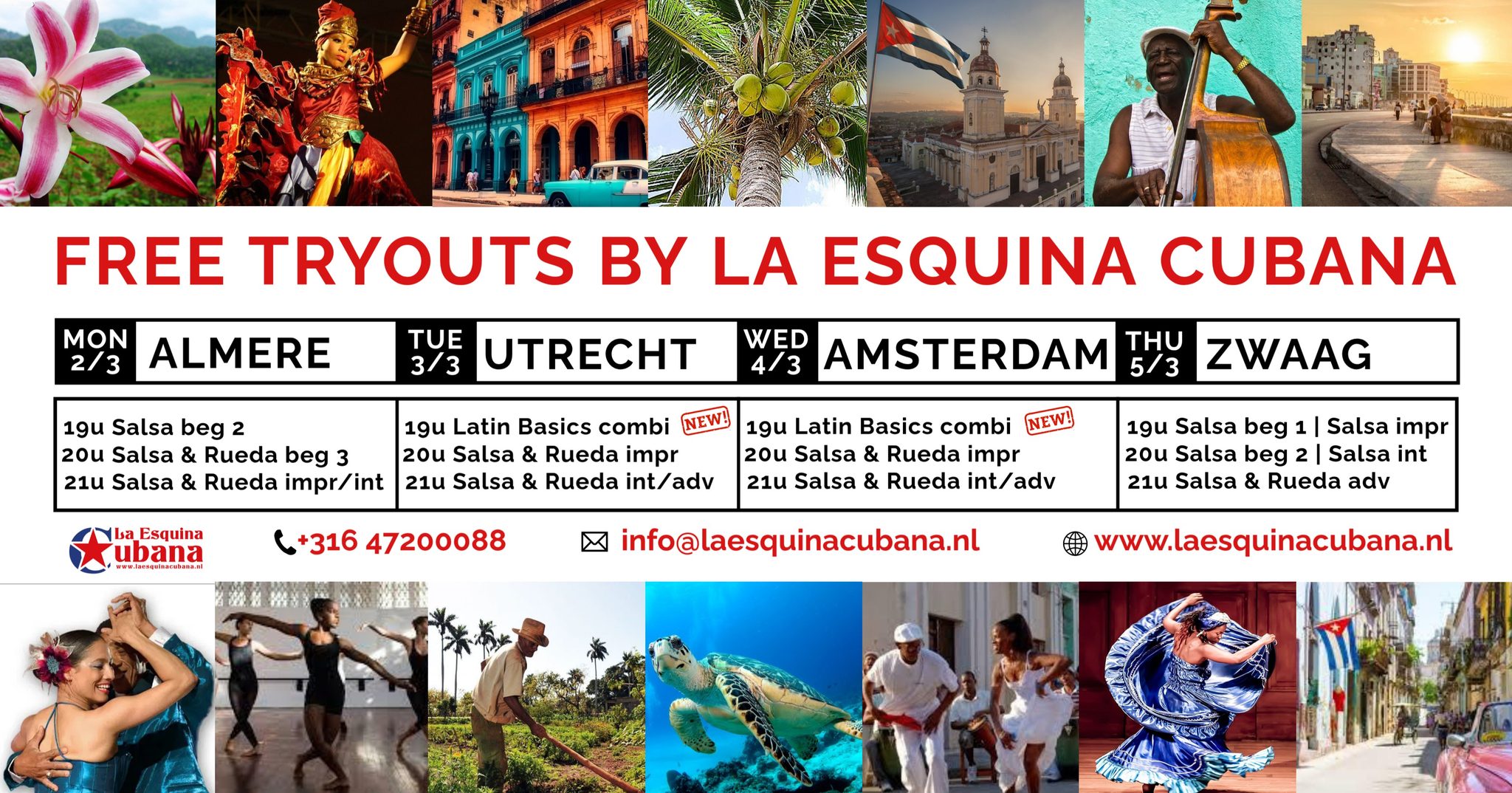 FREE SALSA CUBANA & RUEDA TRYOUTS โฎ AMSTERDAM - UTRECHT - ALMERE - ZWAAG