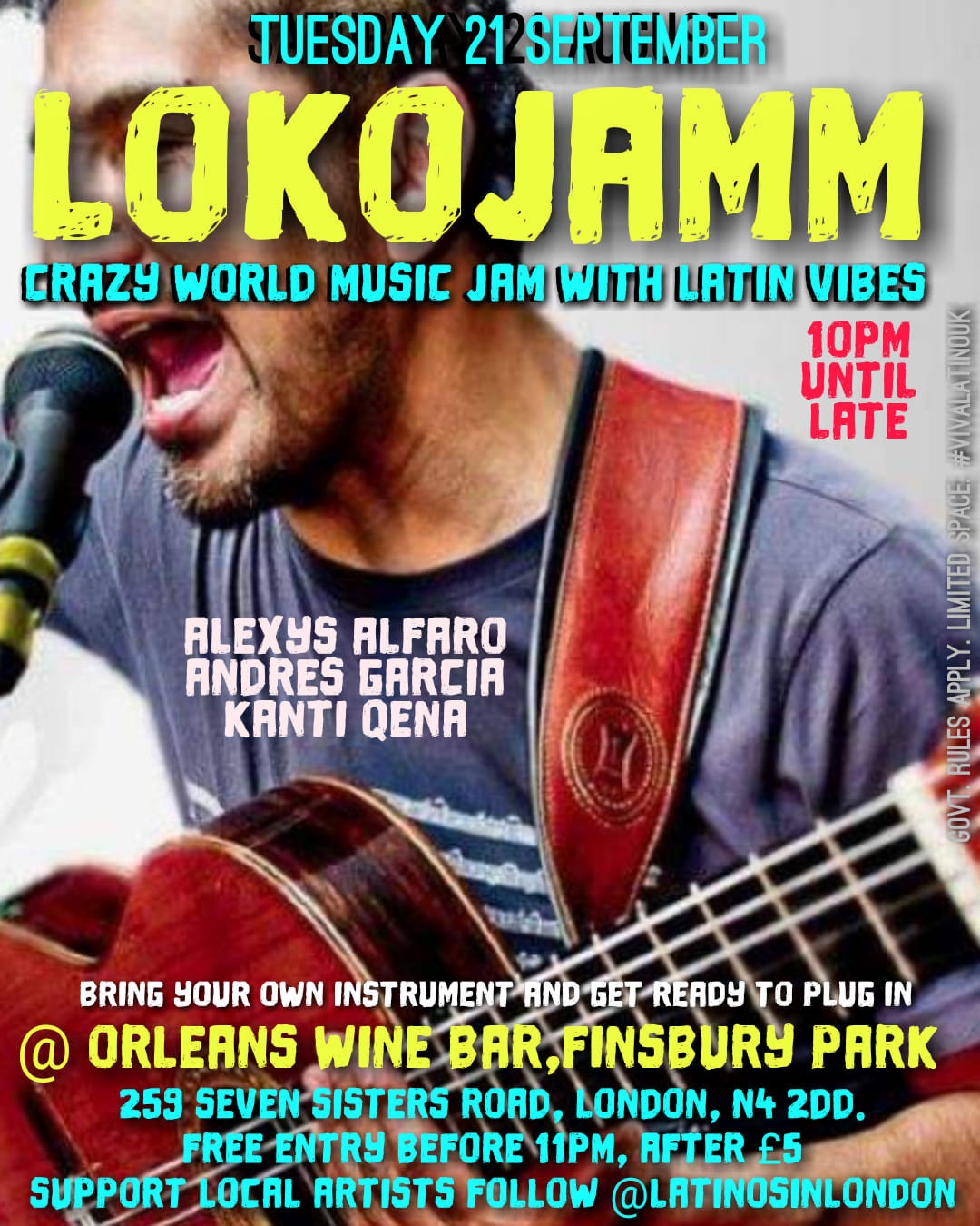 Tue 21 Sept LokoJamm : World music Jam w KantiQena Alfaro Garcia