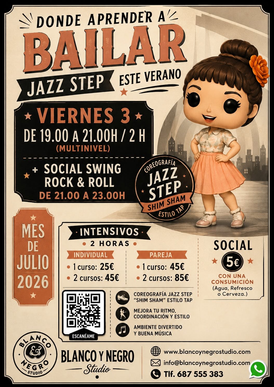 Intensivo Jazz Step Shim Sham. Estilo Tap + Social. VeraSwing Julio 2026 en Blanco y Negro Studio