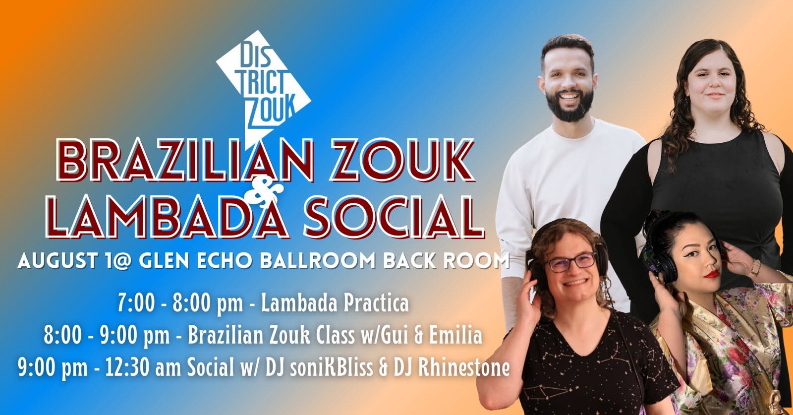 Brazilian Zouk & Lambada Social w Gui & Emilia, DJ soniKBliss & DJ Rhinestone