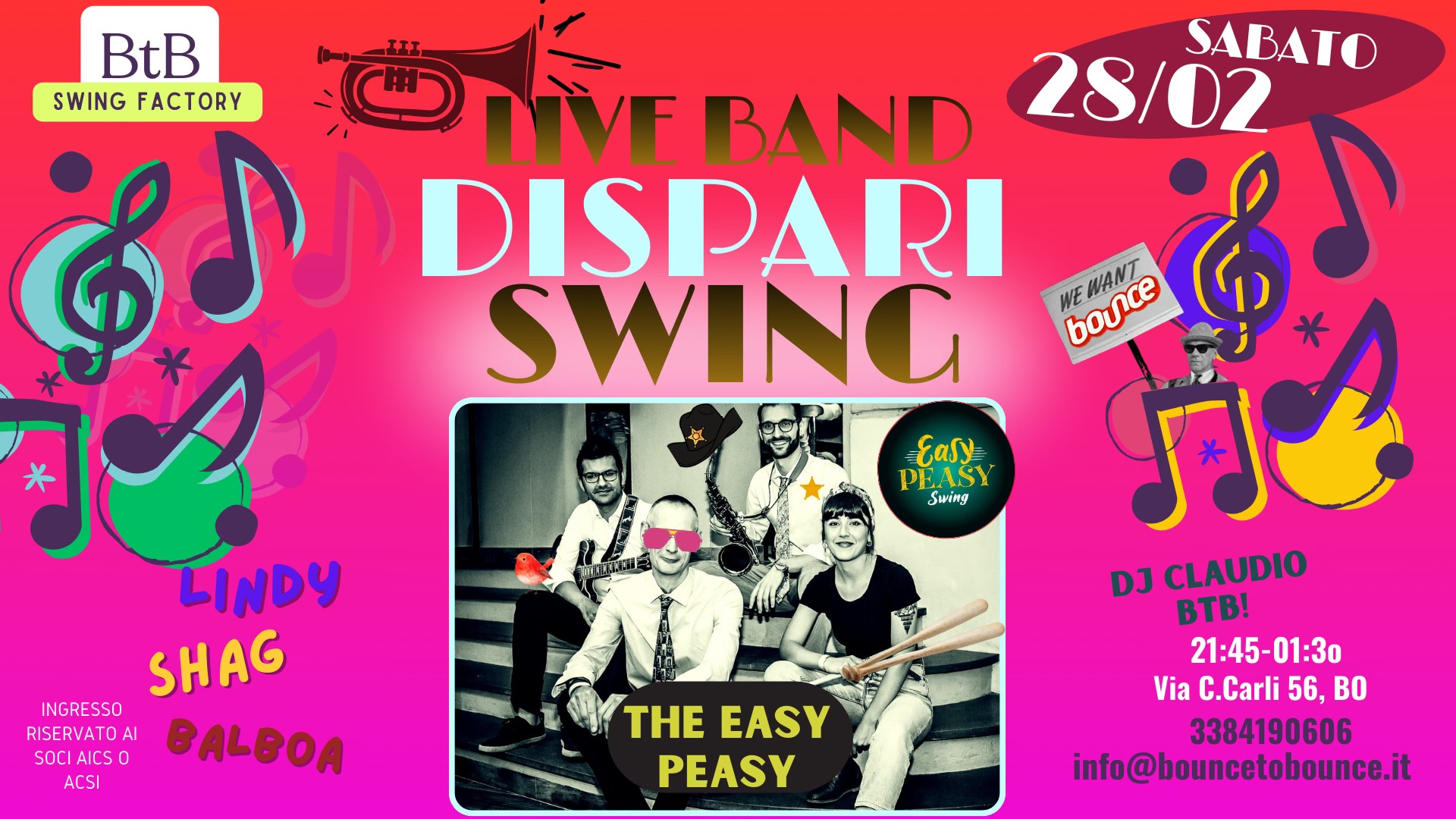 The DiSPARi SWING NiGHT!- Live con JULY & The EASY PEASY!- Dj Claudio BtB! -Stage di Shag Pre-Serata