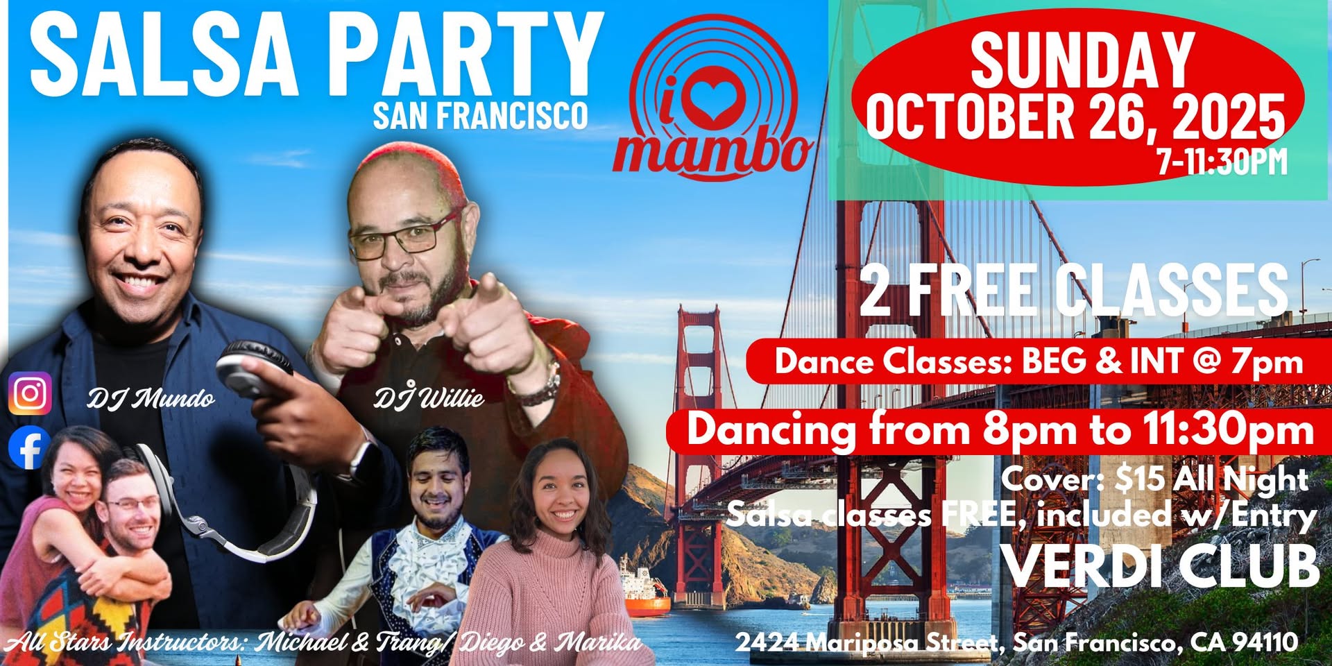 iHeartMambo - Sunday October 26th Edition - FREE Beginner and INT Salsa Classes at 7pm