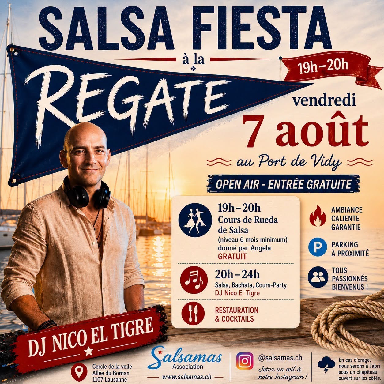 En plein air Soirée Salsa et Bachata et cours Rueda intro à la Regate à côté des Pyramides