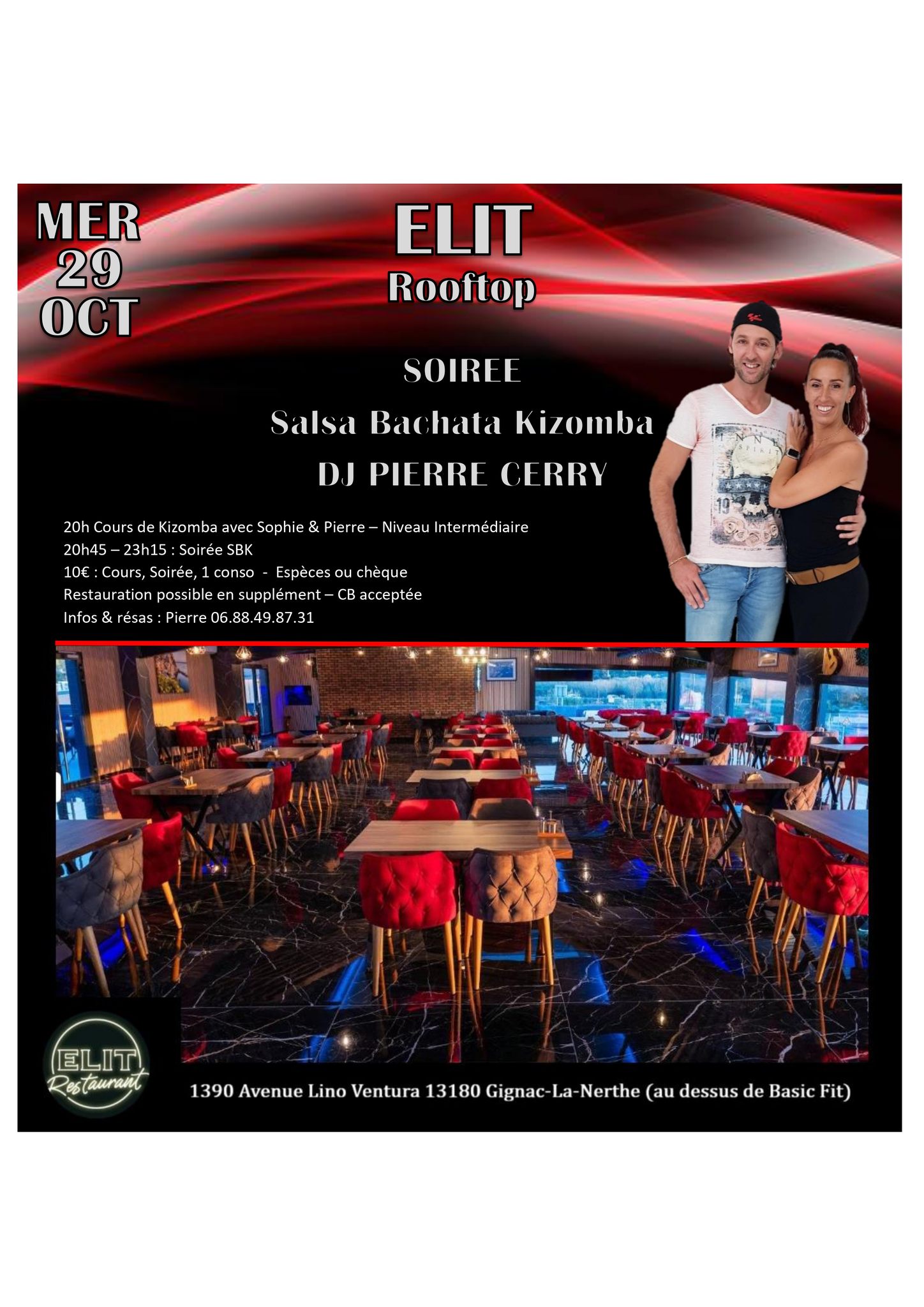 Soirée SBK à ELIT Gignac mercredi 29 octobre + Cours de Kizomba Intermédiaire