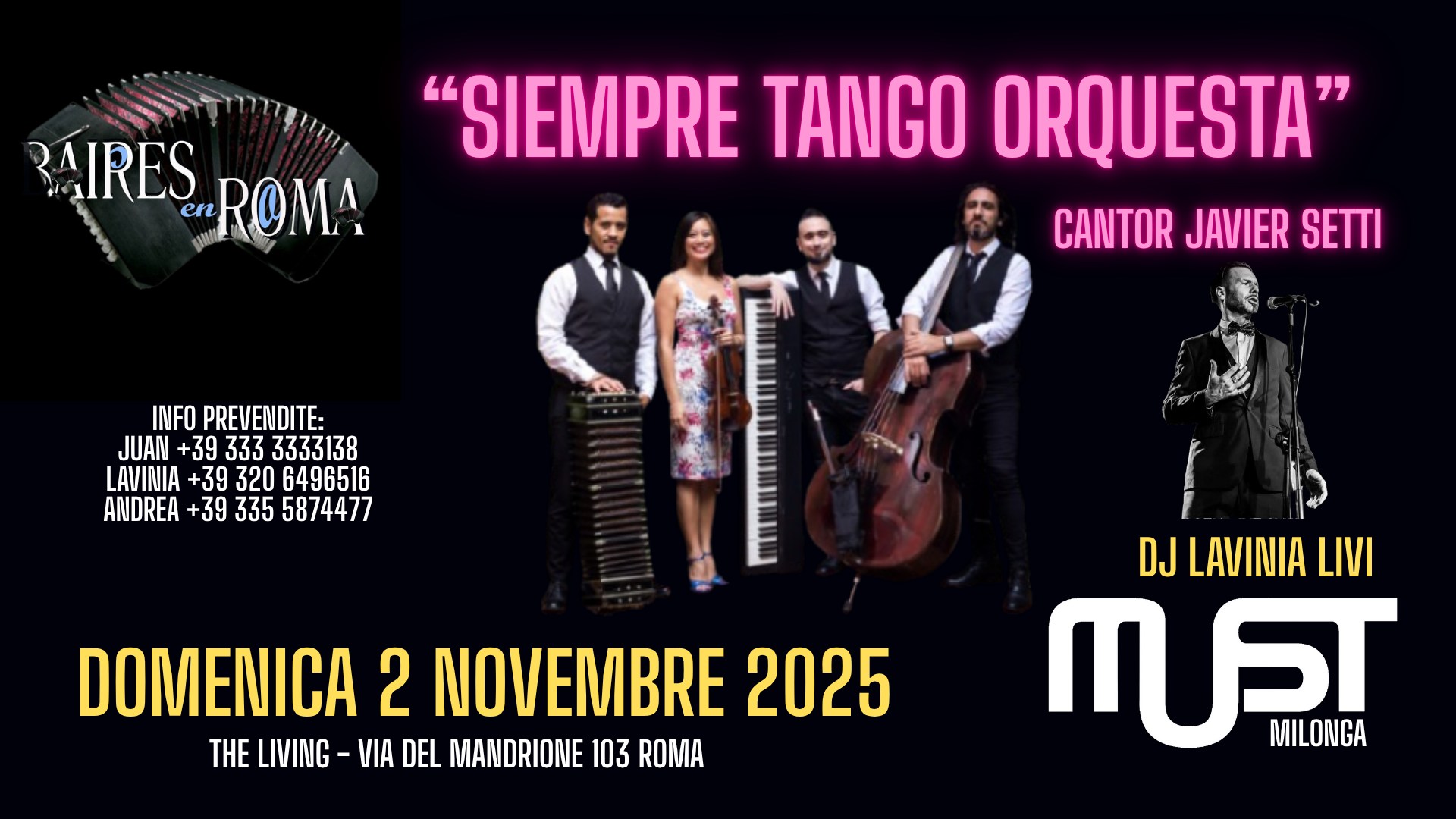 Gran Milonga "SIEMPRE TANGO ORQUESTA" - Dj Lavinia Livi - Domenica 2 Novembre 2025