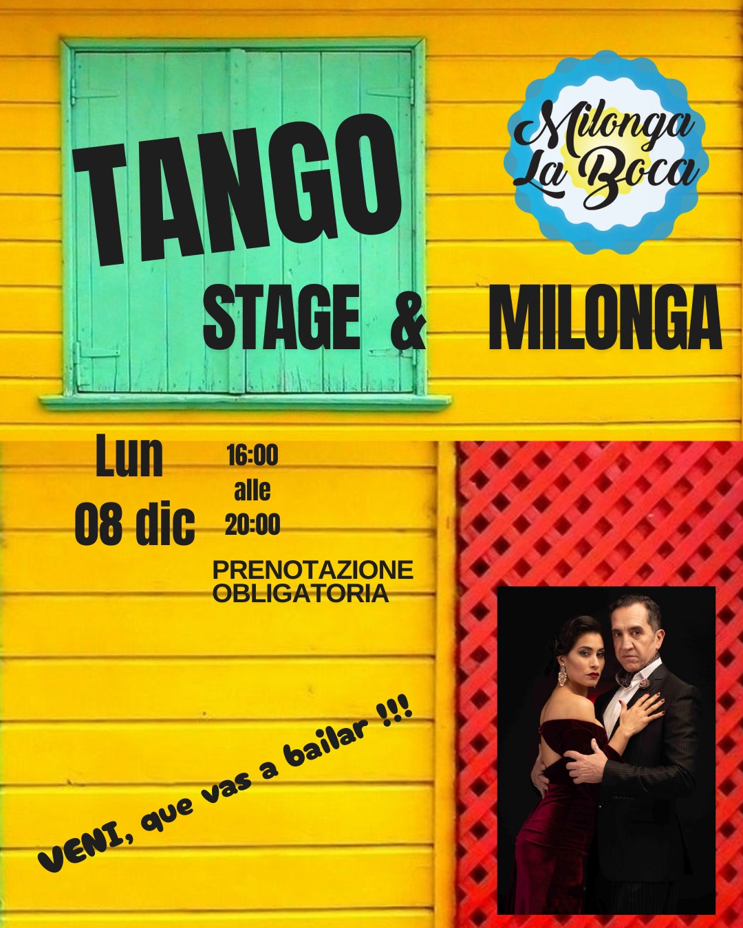 Lunedi 08 Dicembre Milonga & Tango Stage