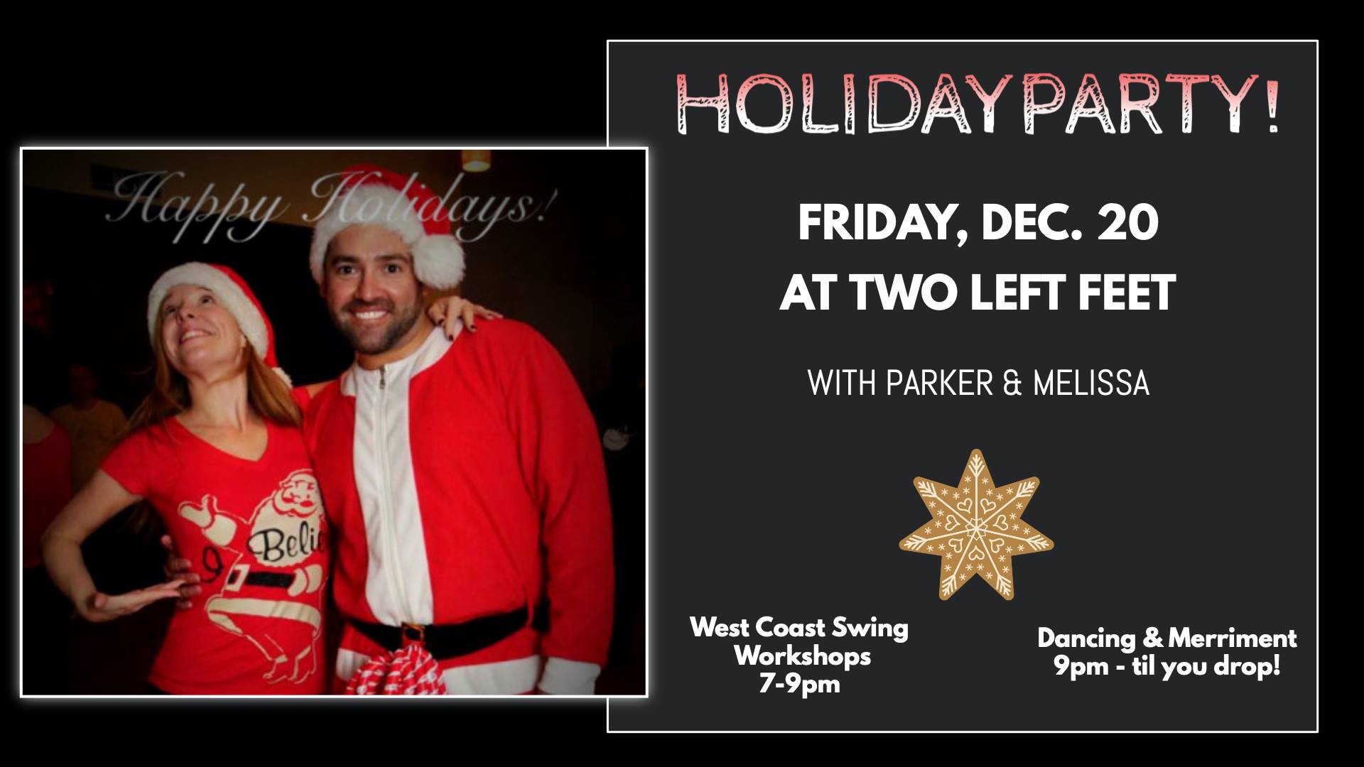 Holiday Workshops & Party at Two Left Feet w Parker & Melissa