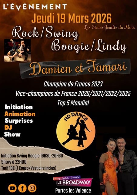 Soirée Rock Swing Boogie Lindy Jeudi 19 Mars au Broawday Portes-Les-Valence