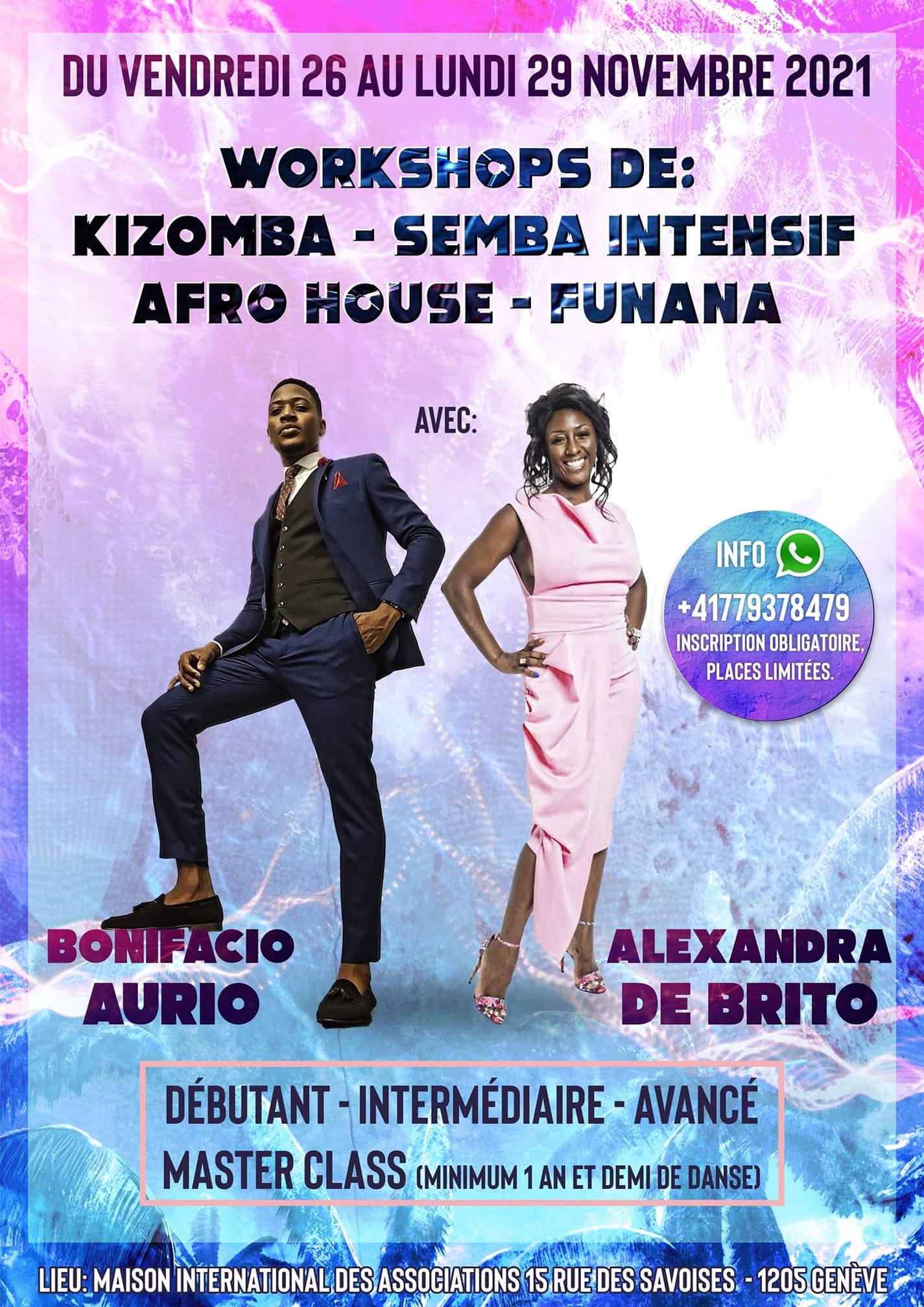 KIZOMBA Y SEMBA A GENEVE AVEC BONIFACIO AURIO & ALEXANDRA DE BRITO VENDREDI 26 AU 29 NOVEMBRE 2021