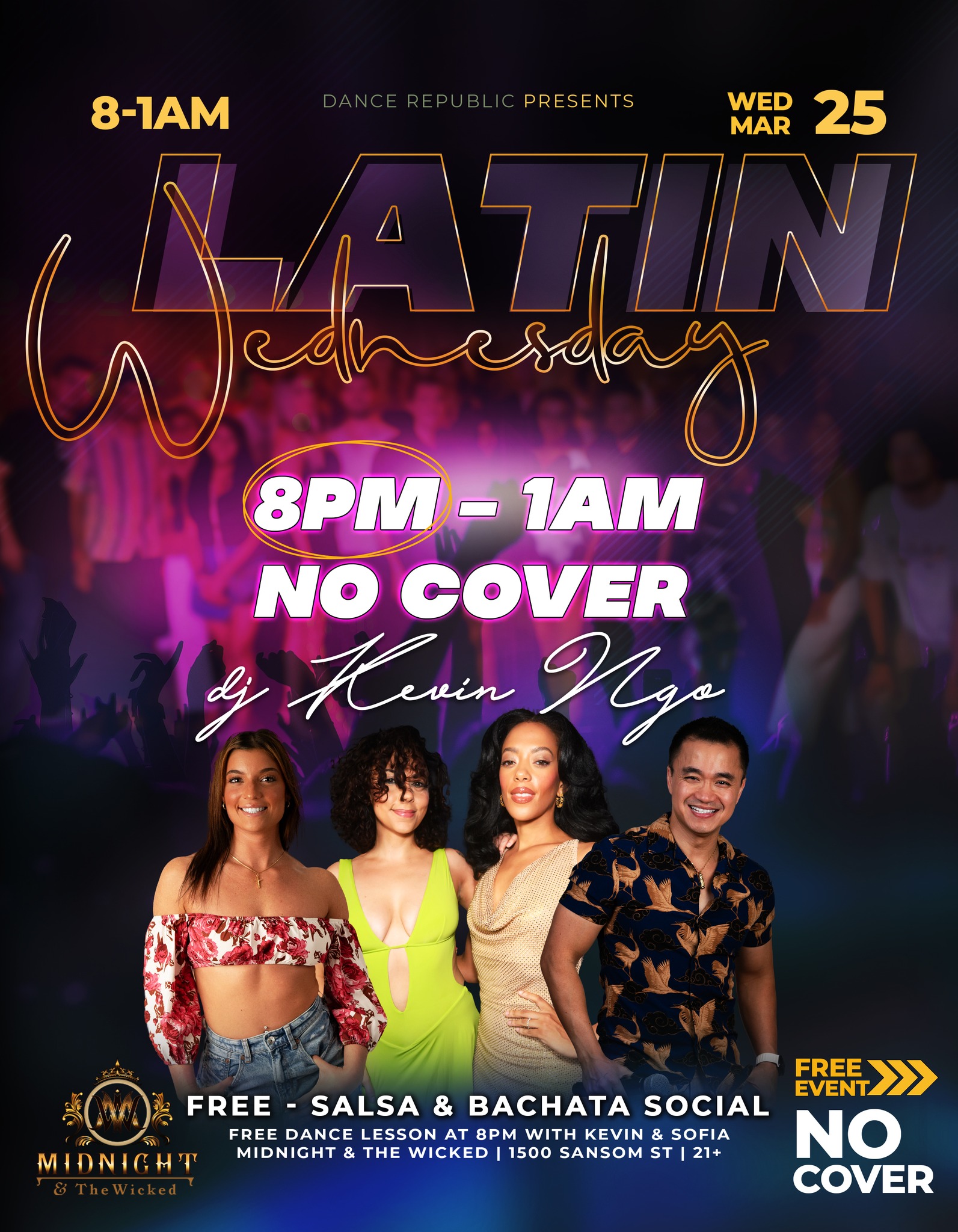 FREE Latin Wednesday @ Midnight & The Wicked - 8PM