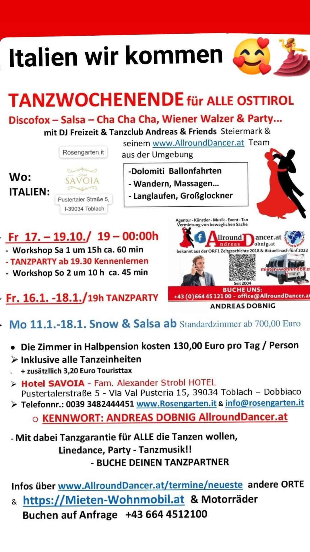 Tanzwochenende Tanzabend Italien Großglockner Erholung Urlaub