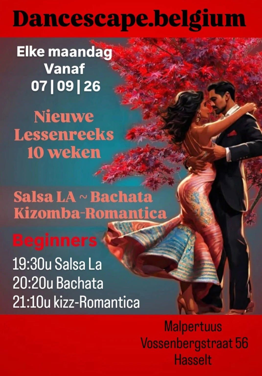 Nieuwe lessenreeks Beginners Salsa LA, Bachata, Kizomba Romantica vanaf maa 7 Sept @ Malpertuus