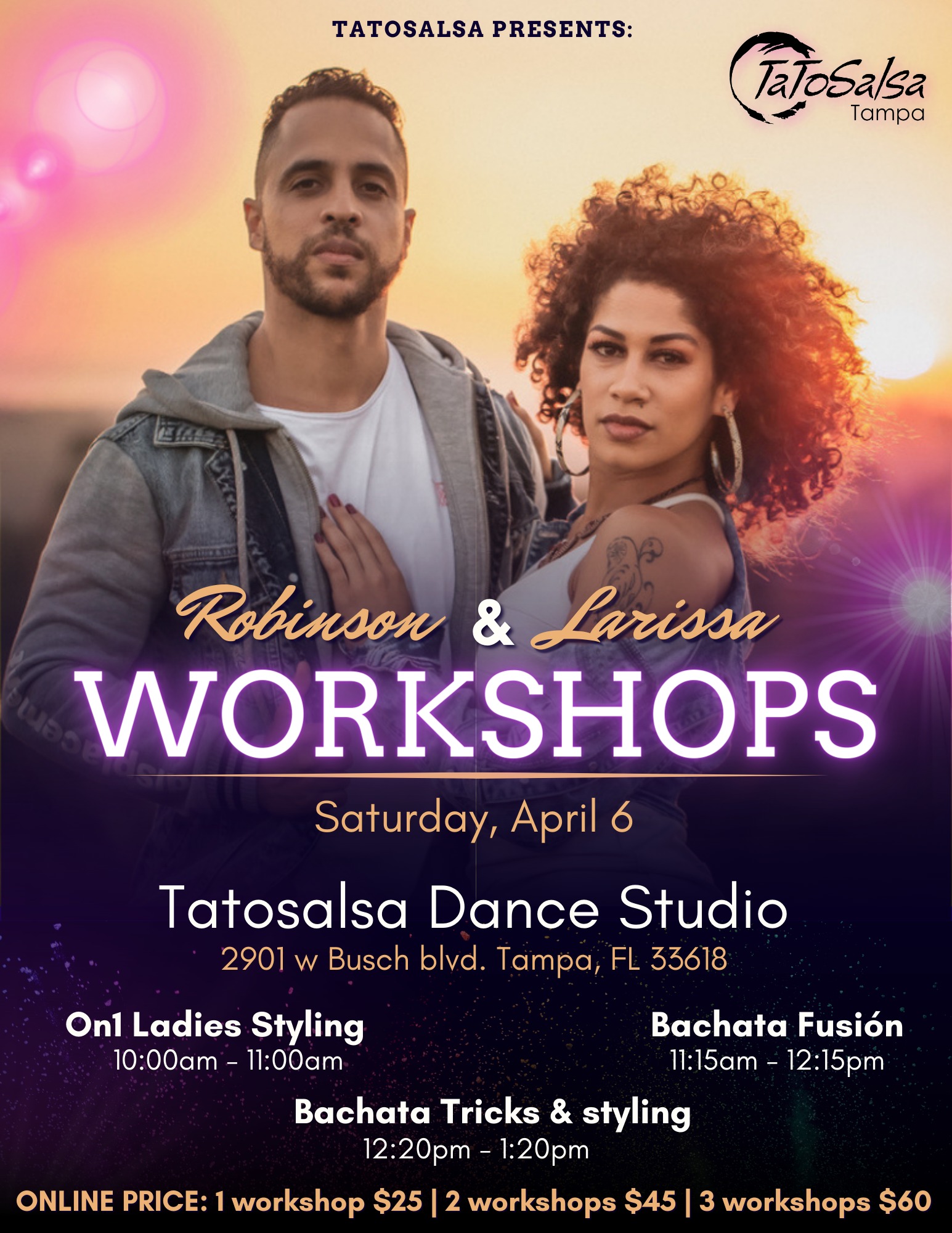 TaToSalsa: Salsa and Bachata WORKSHOPS with Robinson & Larissa Sat, April 6th