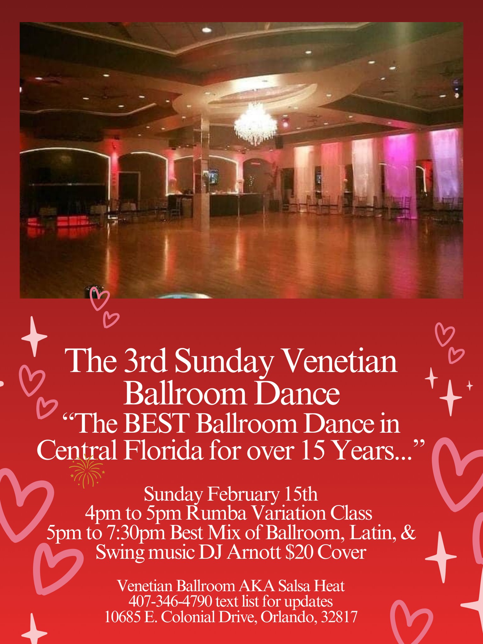 3rd SUNDAY Venetian Ballroom Dance $20 Cover with Rumba Group Class