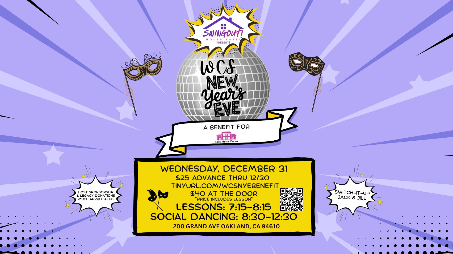 Swingout! House Party Presents - WCS New Year's Eve: A Benefit for Lake Merritt Dance