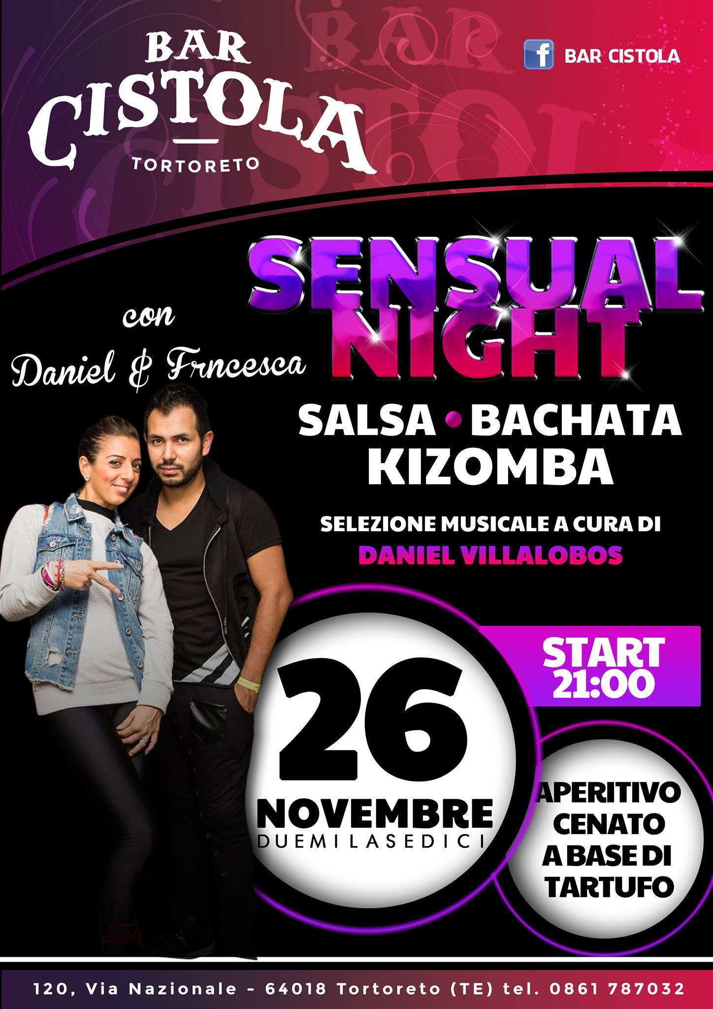 Sab 26 Nov - Apericena & Sensual Night - Bar Cistola Tortoreto