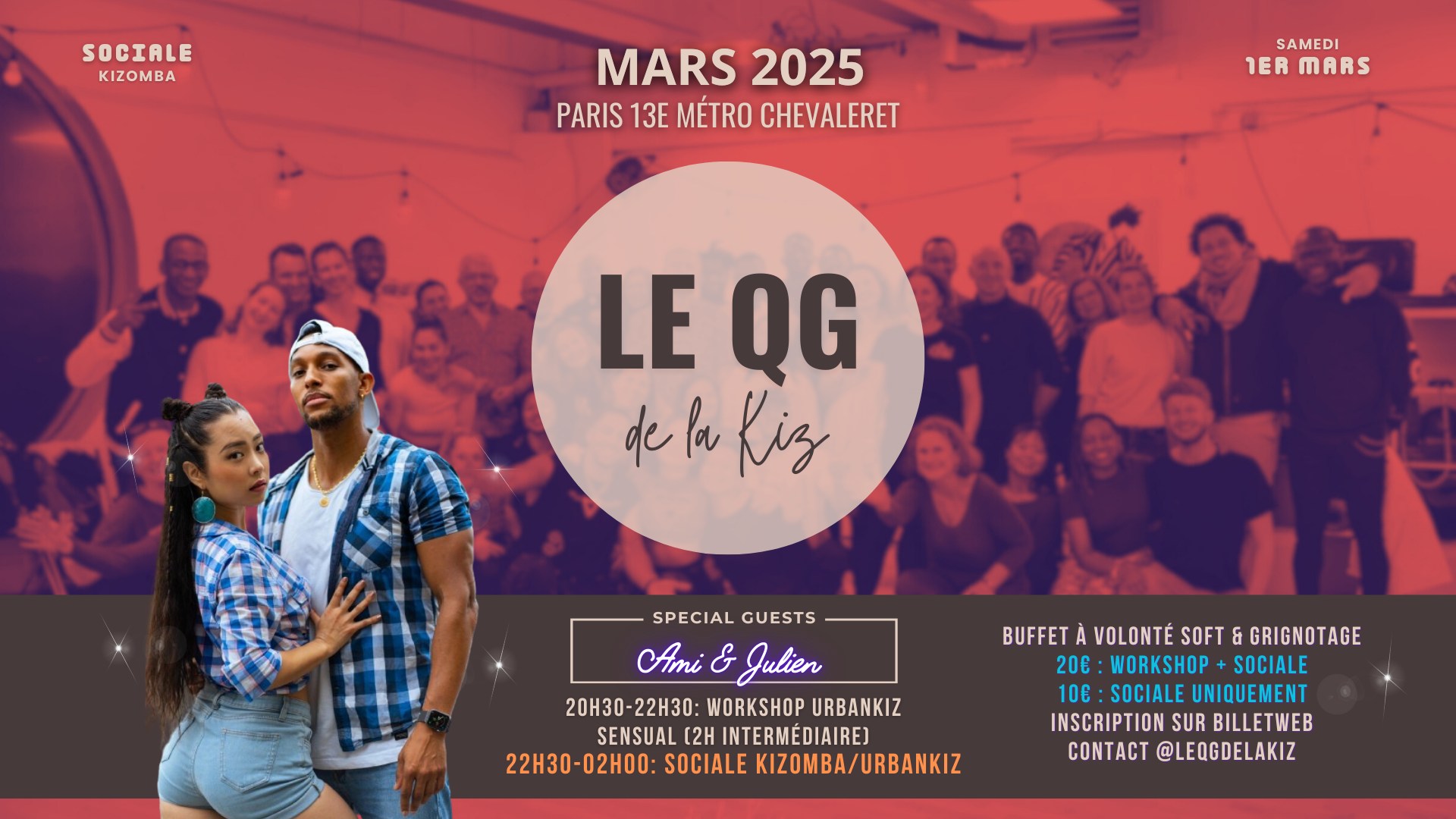 ✨Le QG de la Kiz✨ Workshop + Sociale Kizomba Paris samedi 1er mars 20h30-02h00