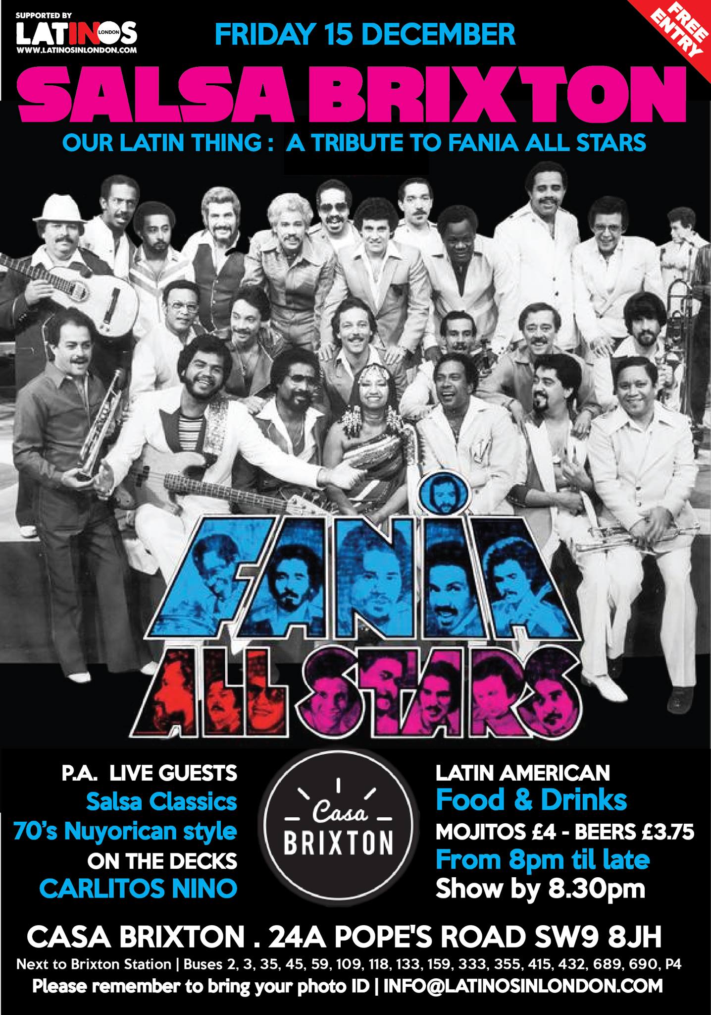 Fri 15 Dec SALSA Brixton : Tribute to Fania all Stars - Free
