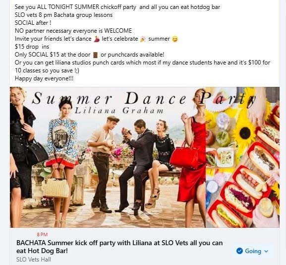BACHATA π group lesson with Liliana at SLO vets