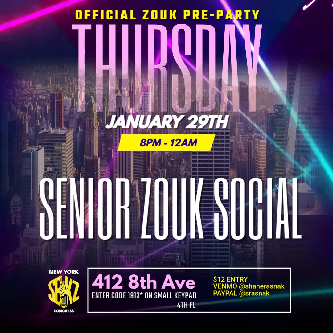 OFFICIAL ZOUK PRE-PARTY New York SBKZ Congress Thurs, Jan 29