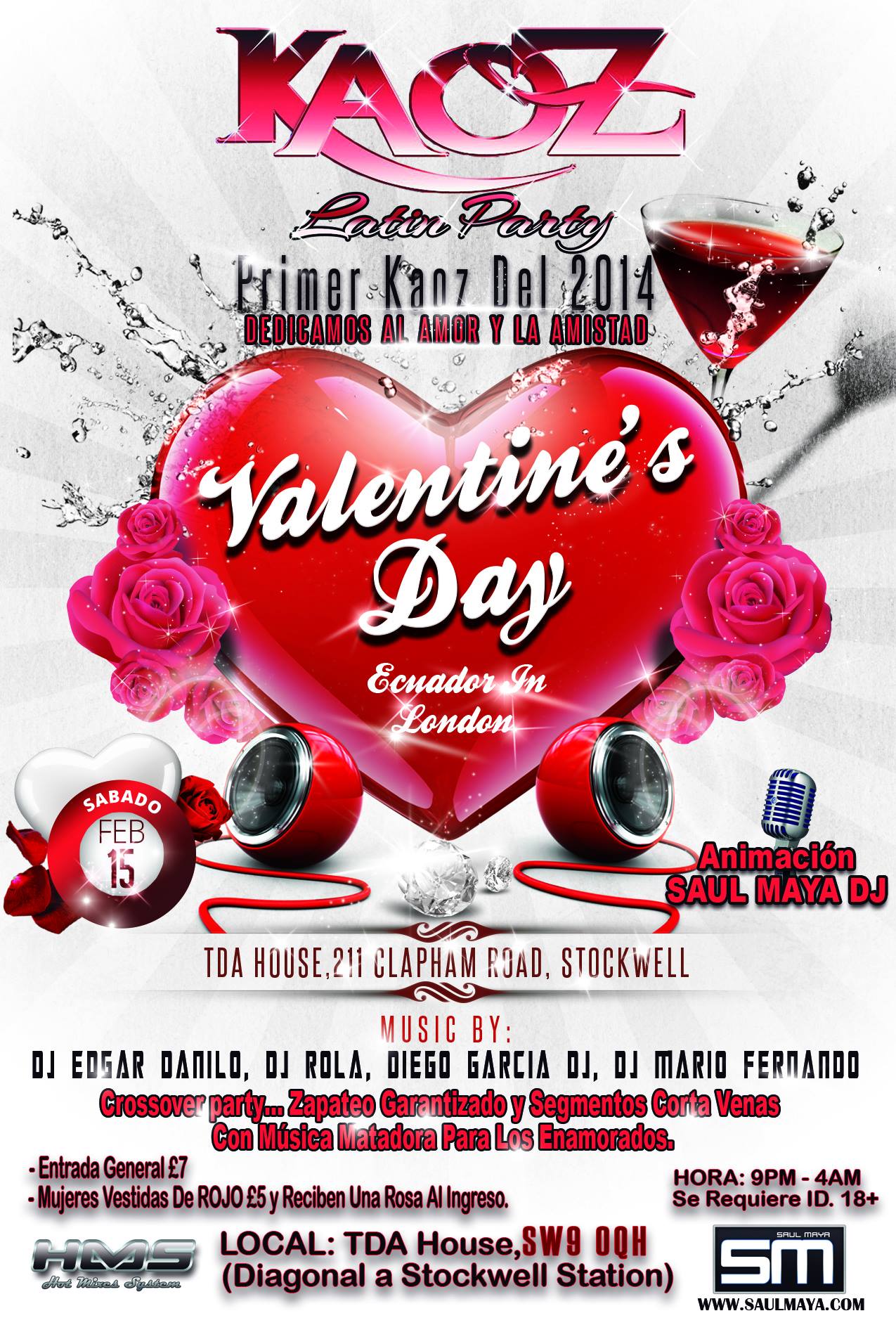 KAOZ Latin Party *VALENTINE'S DAY* SABADO 15 FEB. @TDA House, Stockwell.