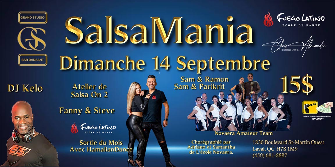 Danse Latine - Laval - SalsaMania - Dimanche 14 Septembre 2025 - Sortie du Mois avec HamalianDance