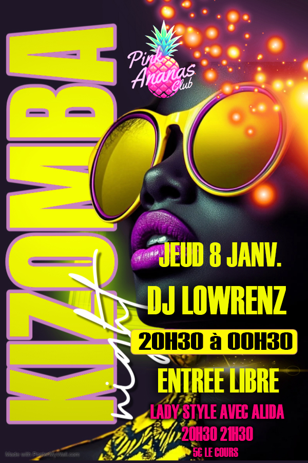 ⭐️KIZOMBA au Pinkananas⭐️COURS + SOIREE JEUDI 8 JANVIER DJ LOWRENZ DE 20H30 à 00H30