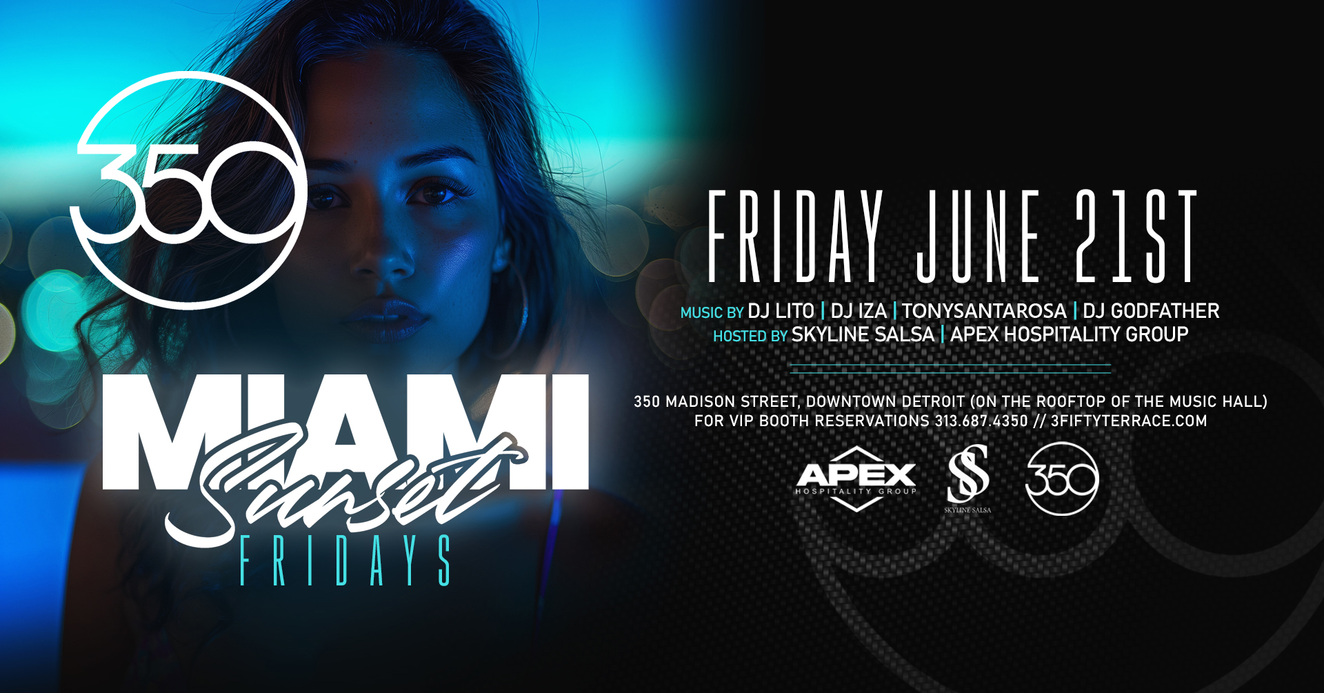 Skyline Salsa Presents The All New Miami Sunset Friday's at 350 Rooftop Terrace on June 21