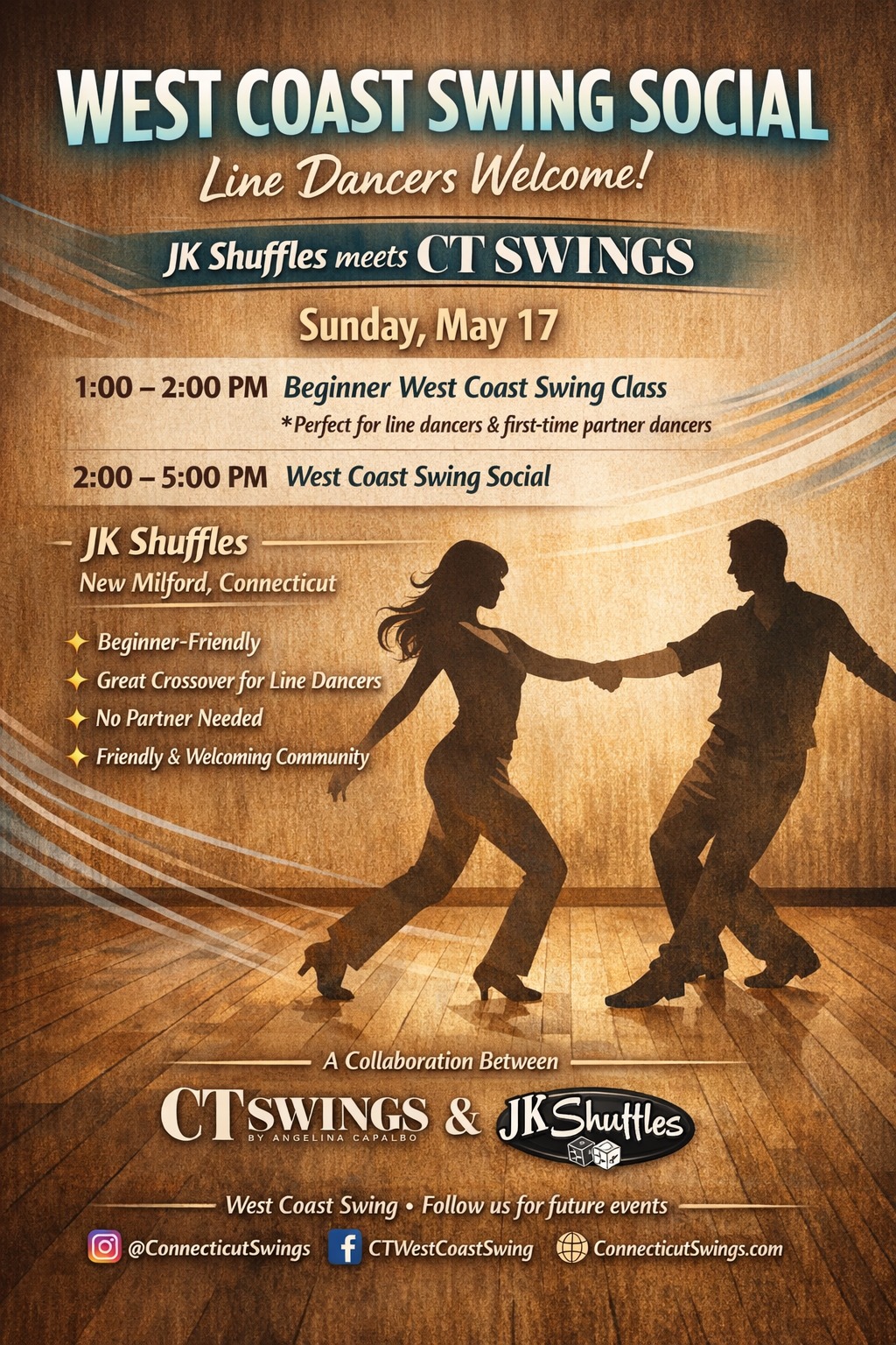 CT Swings x JK Shuffles: Beginner WCS Class + Social (Line Dancers Welcome!)