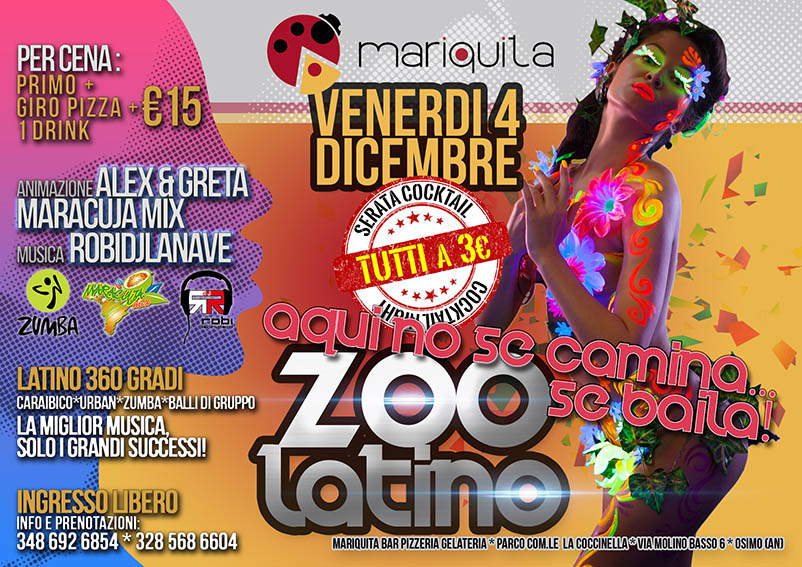 SERATA COCKTAIL TUTTI A 3€ - ZOO LATINO al MARIQUITA di OSIMO