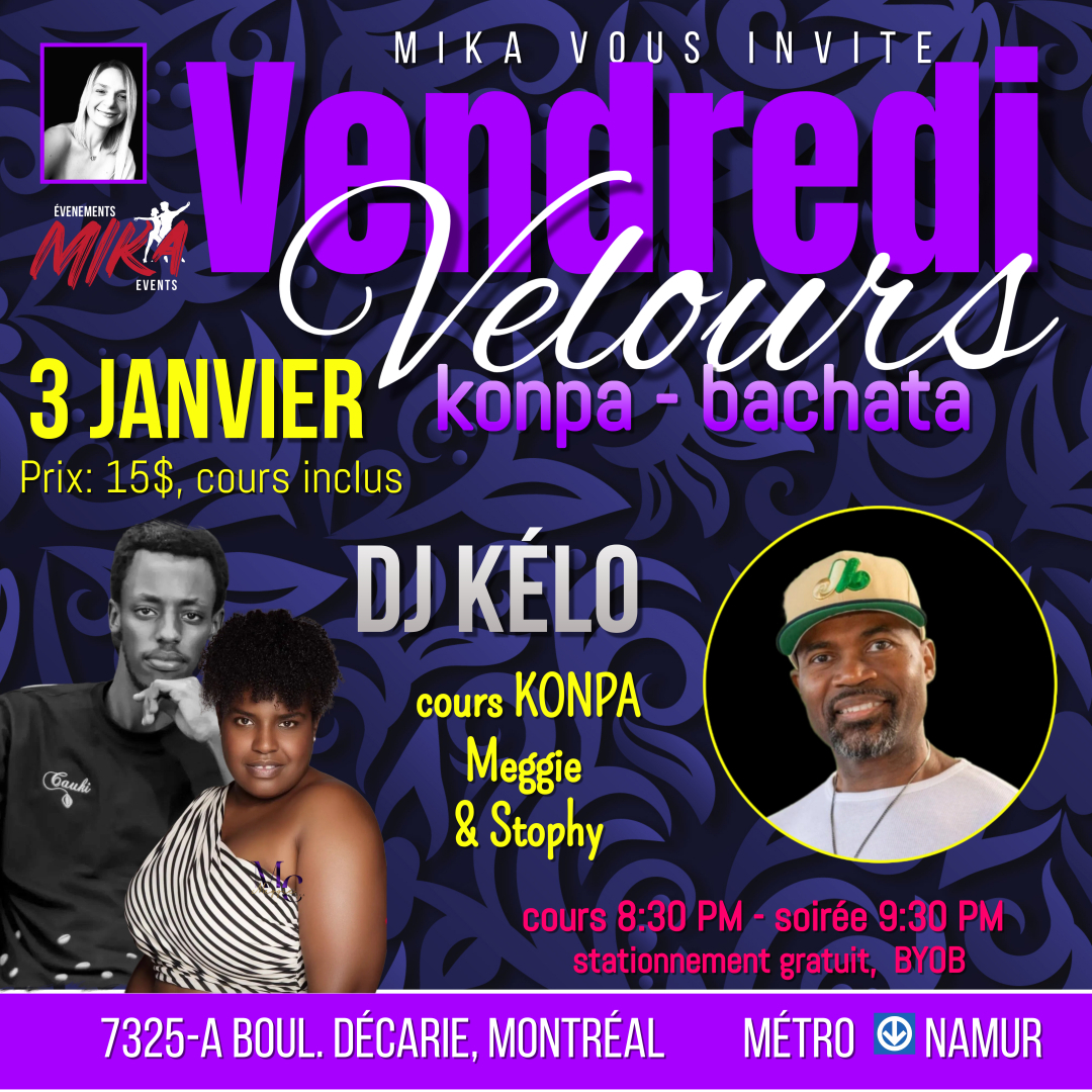 VENDREDI Velours, 3 jan. KONPA-BACHATA 💜 cours konpa