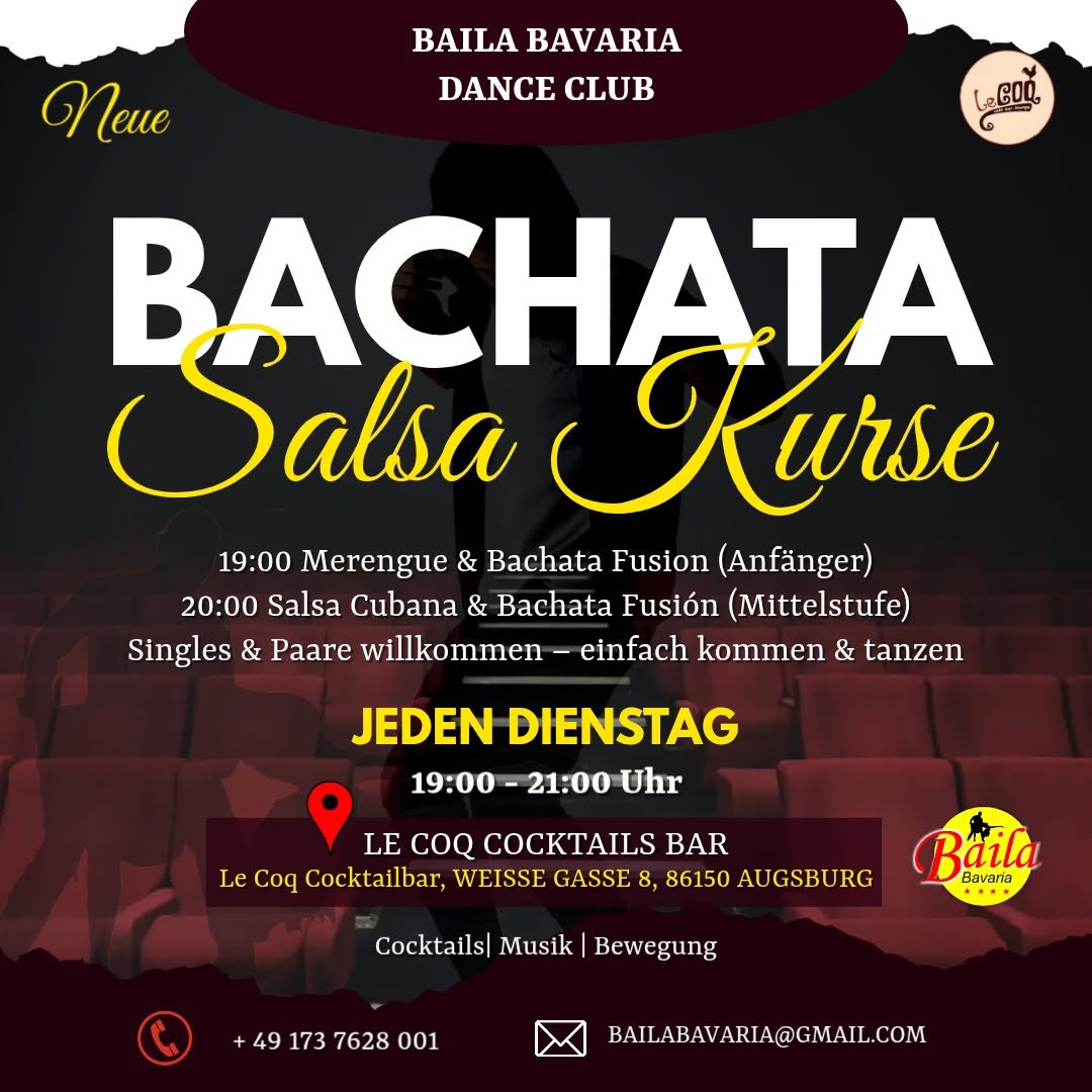 Neue Bachata & Salsa. Cubana Kurse in Augsburg