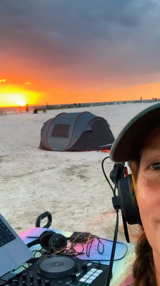 Silent disco Ecstatic Dance at the beach at sunset with dj kat