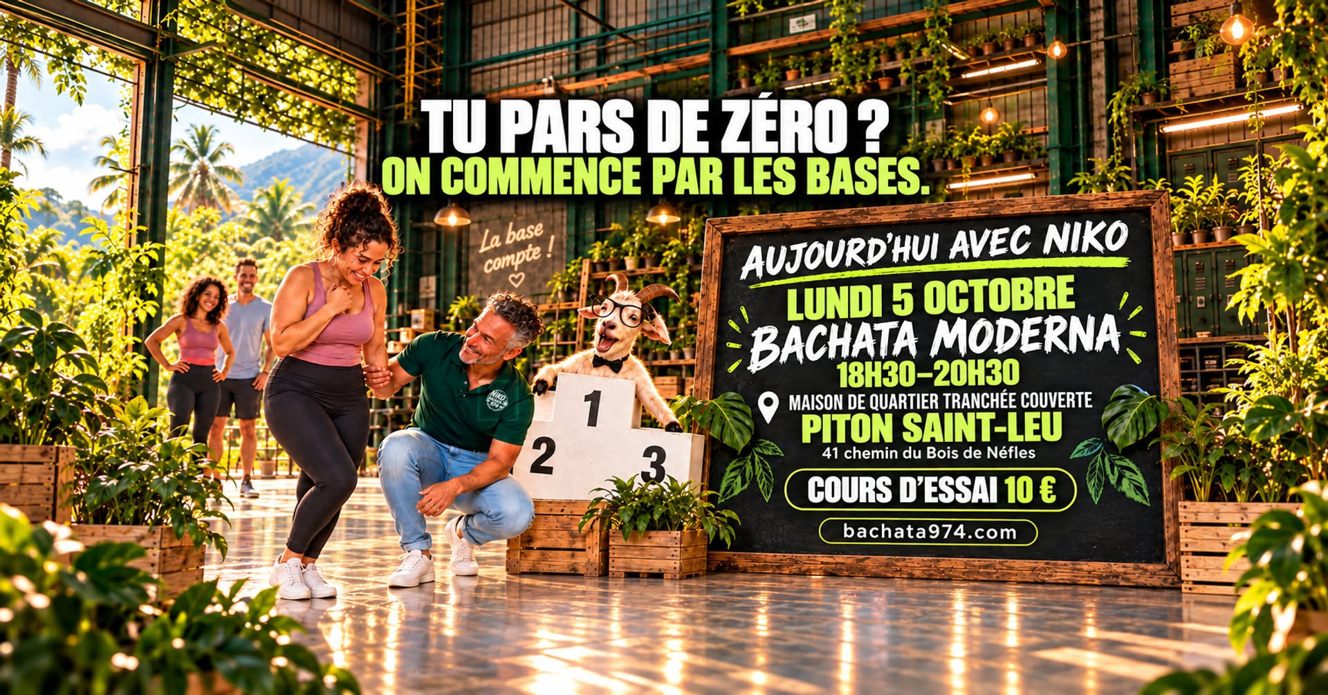 Tu pars de zéro ? On commence par les bases. · Cours de bachata moderna lundi · Piton Saint-Leu