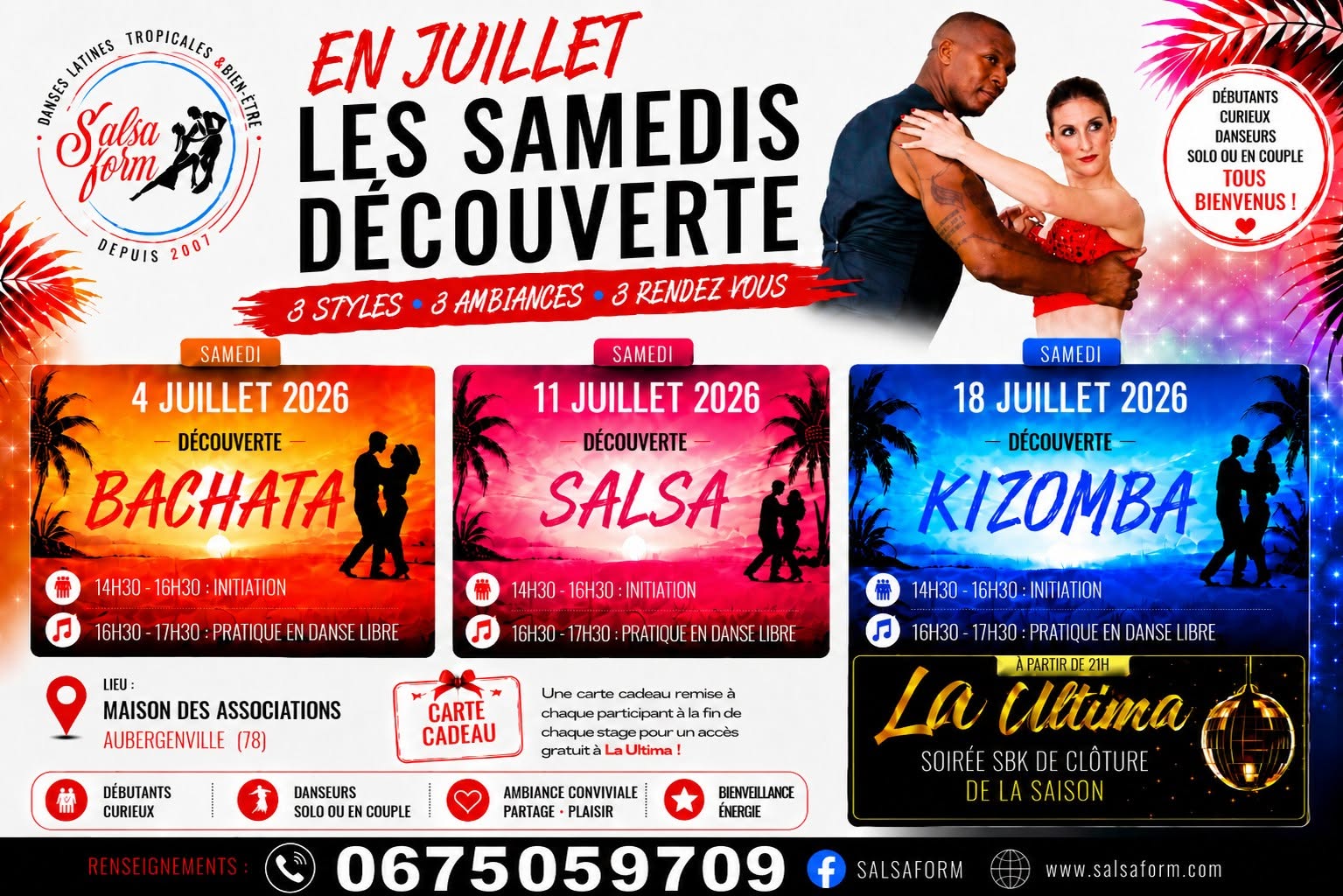 ☀️ EN JUILLET, LES SAMEDIS DÉCOUVERTE - SALSA - BACHATA & KIZOMBA ! ☀️