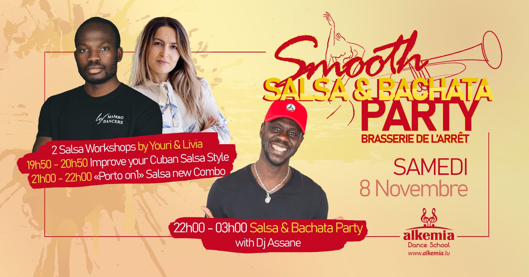 Salsa & Bachata Nights by Alkemia. 2 Salsa Workshops with Youri & Livia. SB Party with DJ Assane